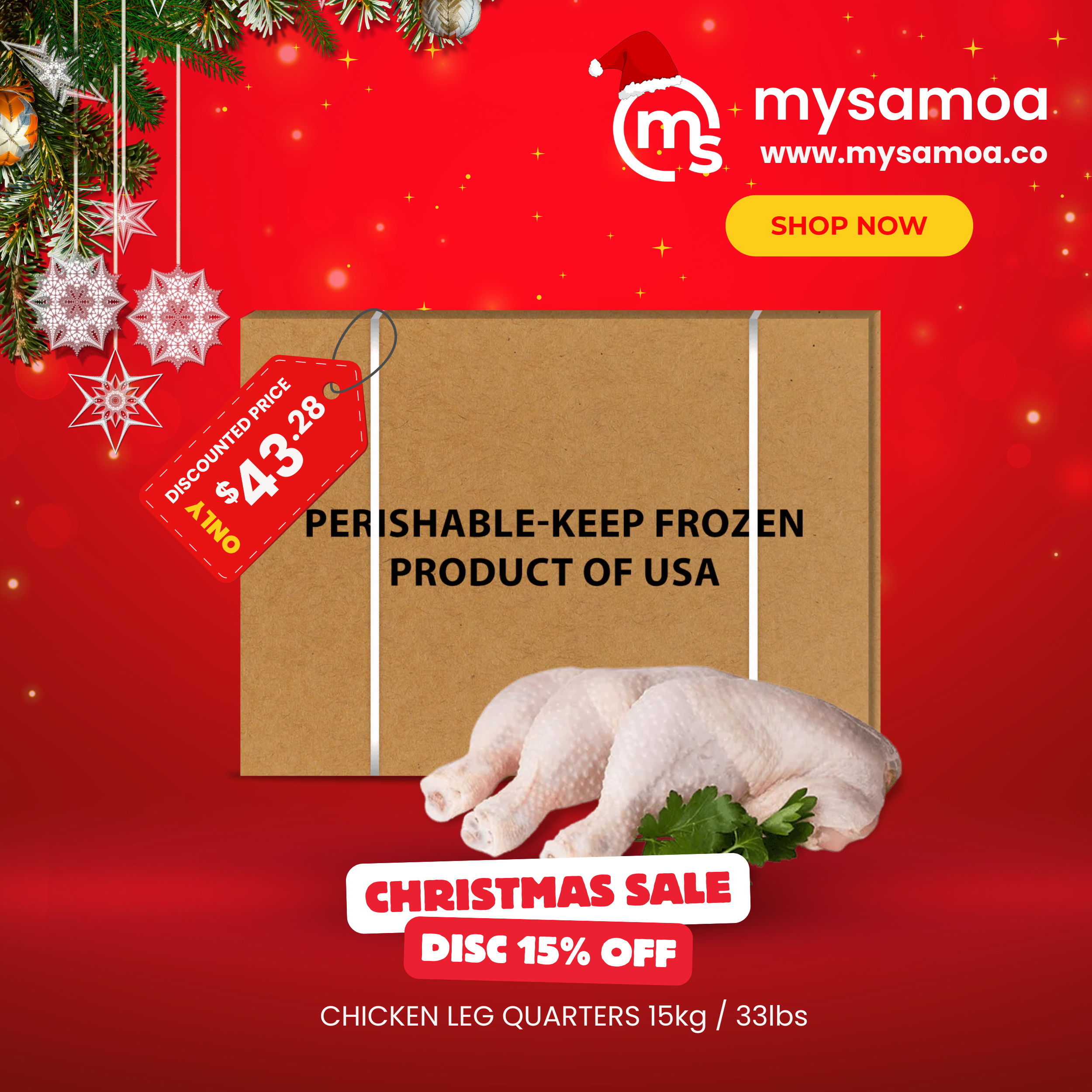 Chicken Leg Quarters 33lbs/15kg (Pusamoa)