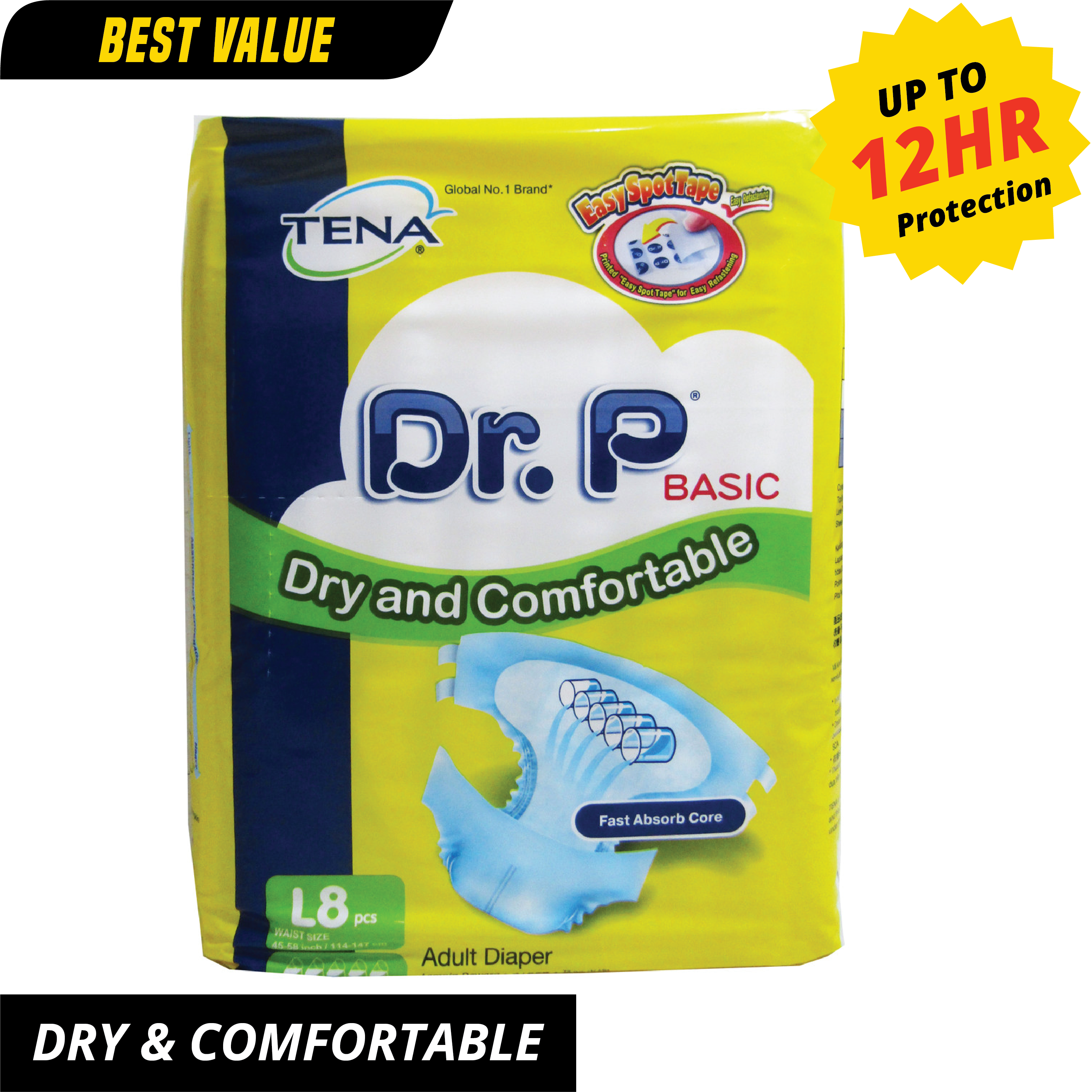 Dr.P Basic Adult Diaper Large - 8 Pack