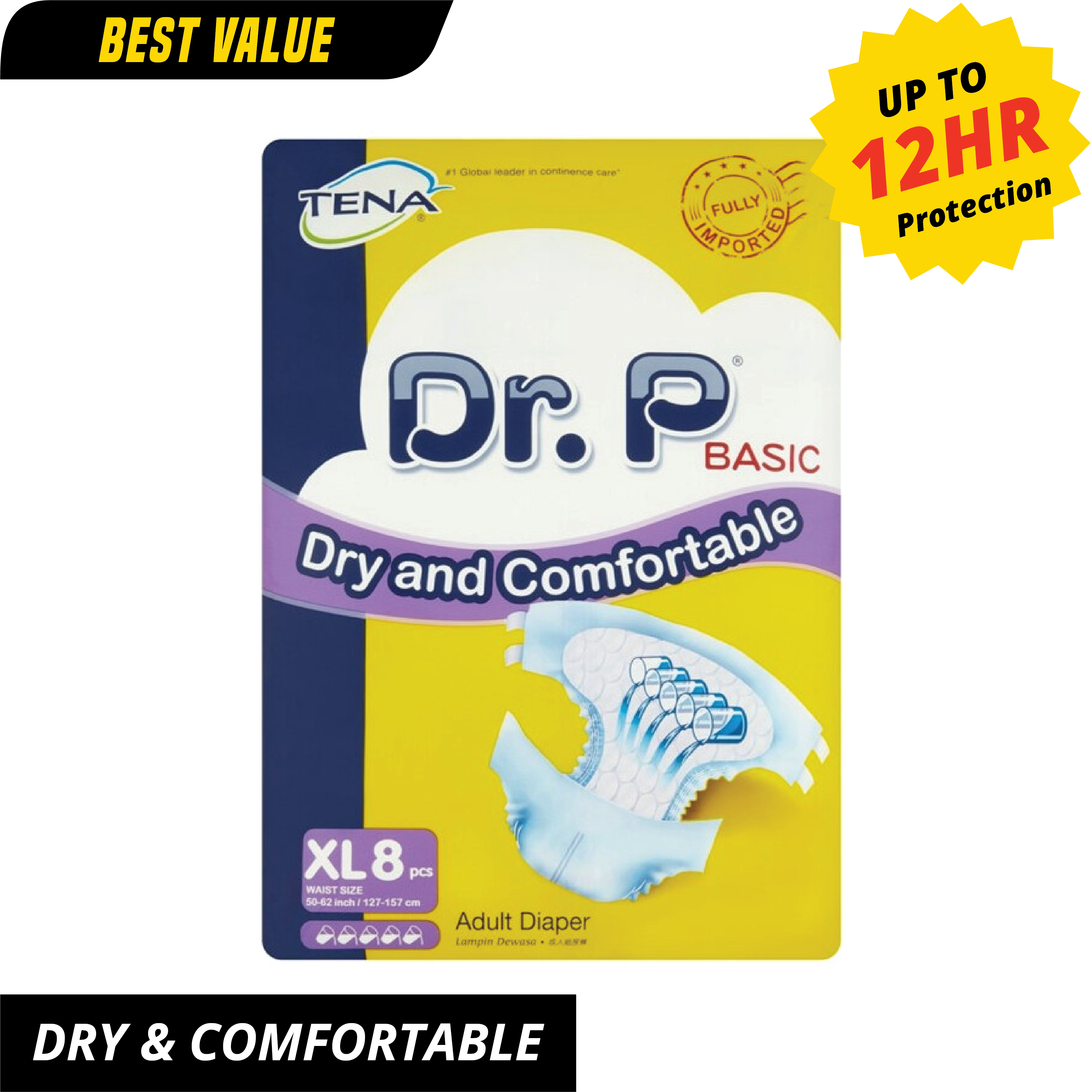 Dr.P Basic Adult Diaper X-Large - 8 Pack