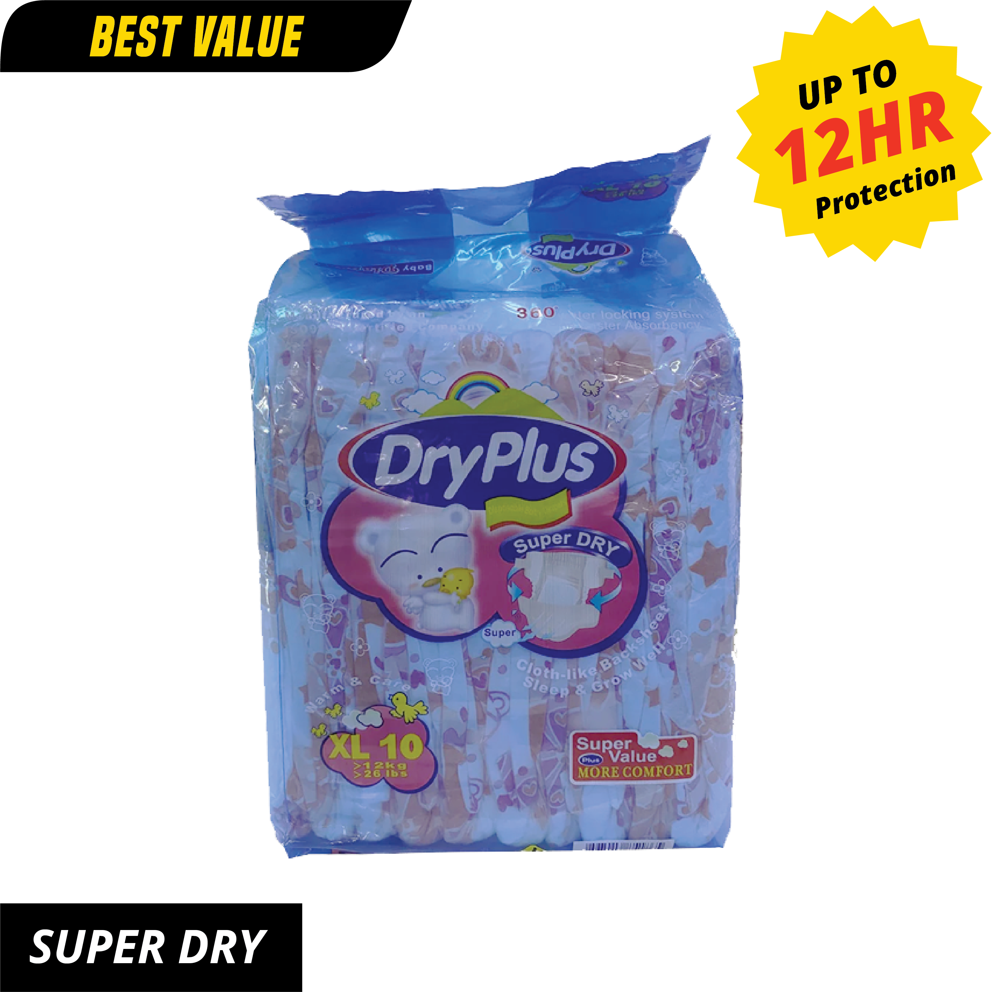 DryPlus Super Dry Nappies XL - 10 Pack