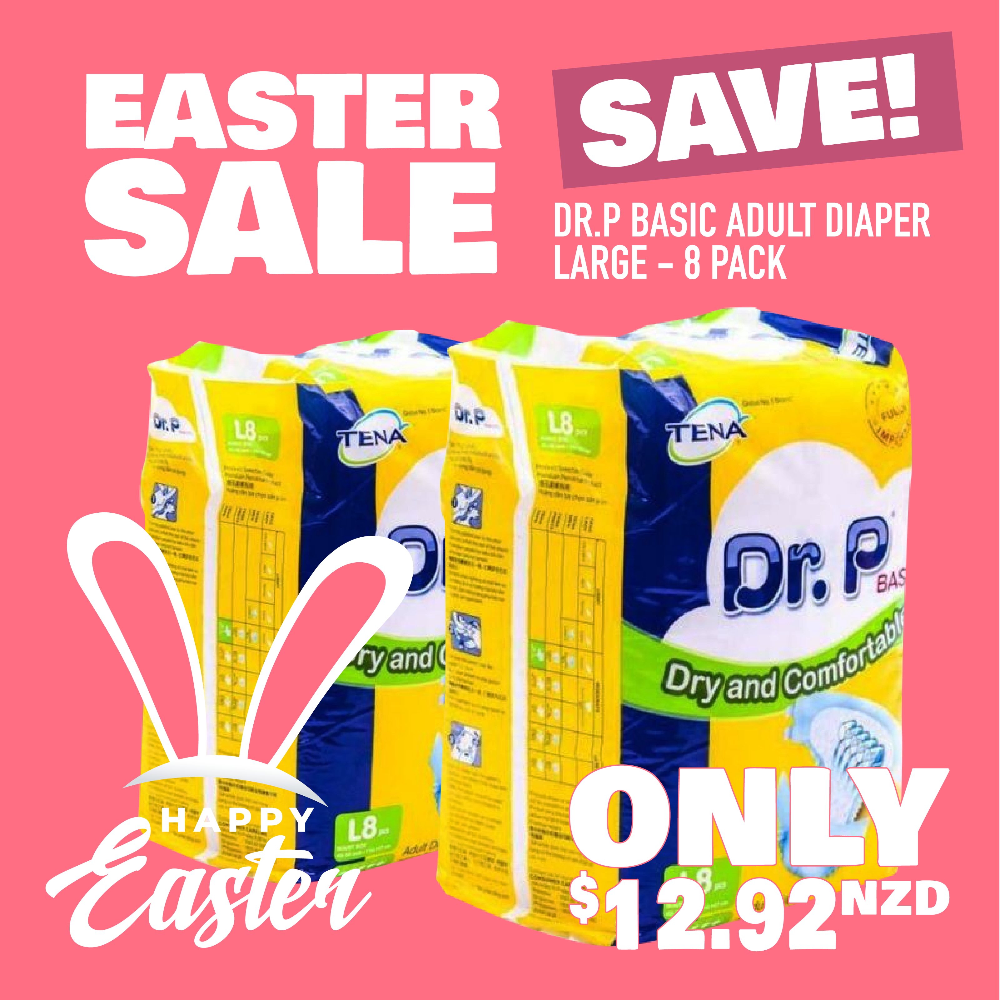 Dr.P Basic Adult Diaper Large - 8 Pack