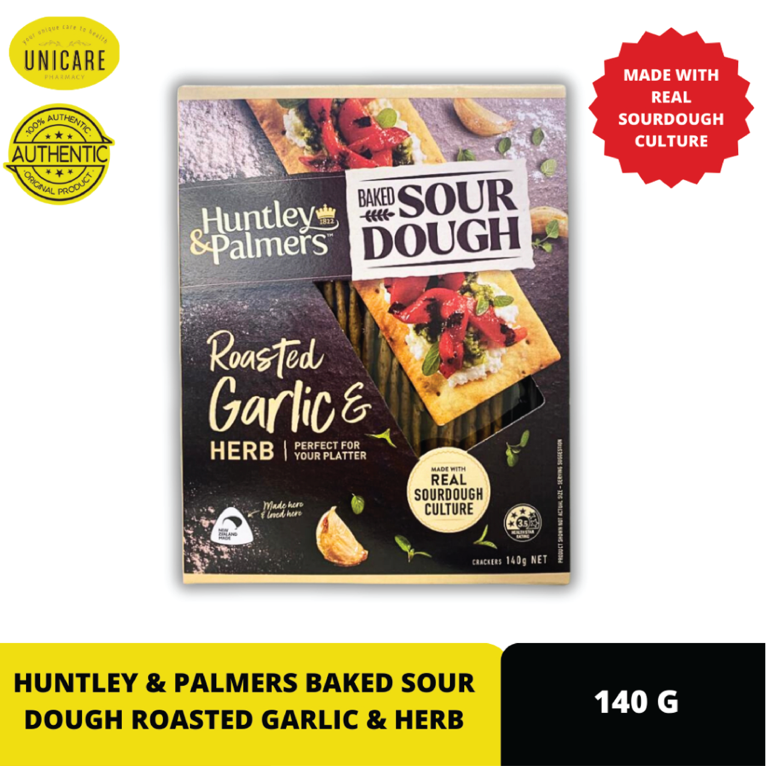 Huntley & Palmers Crackers Baked Sour Dough Himalayan Pink Salt 140g