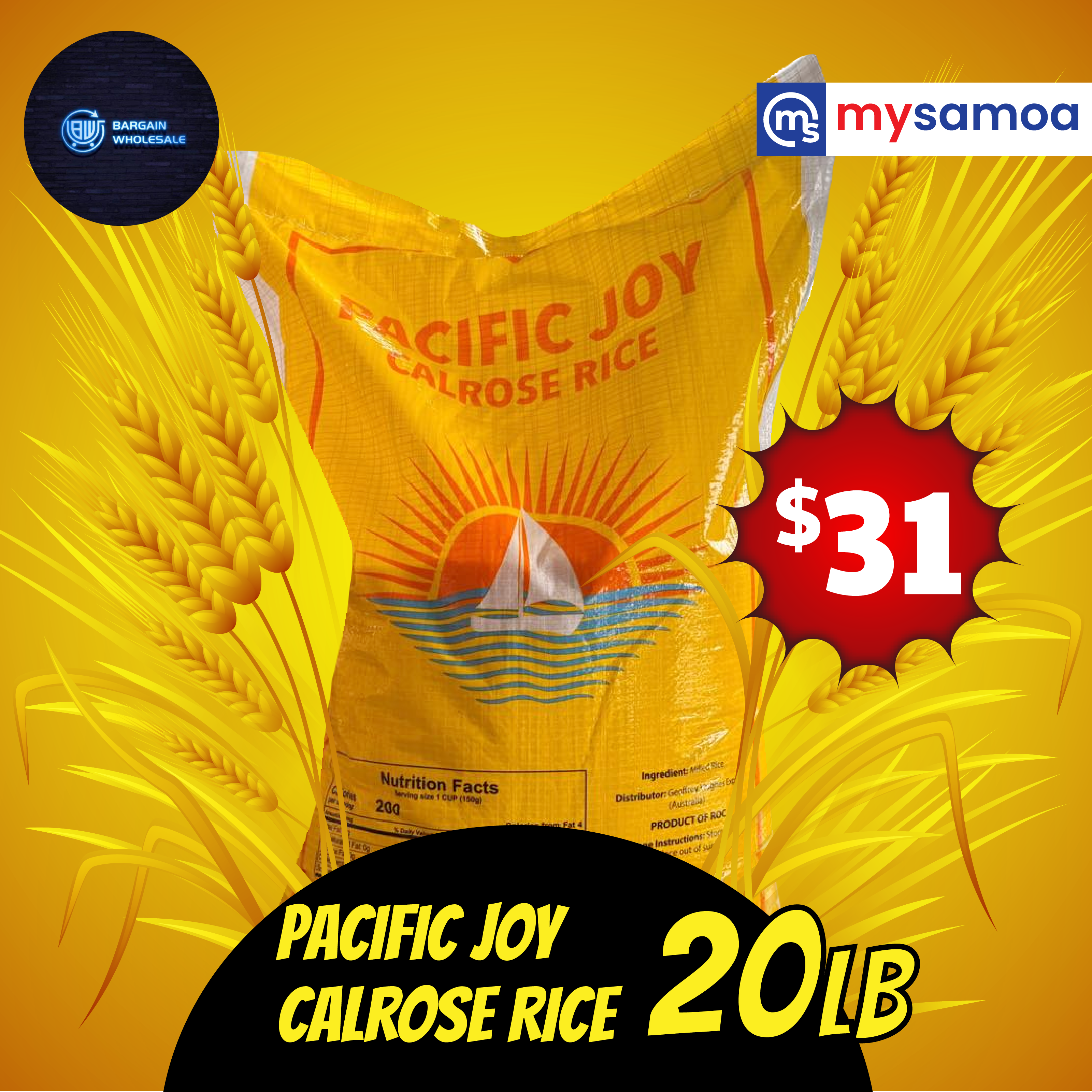Pacific Calrose Rice 20lbs