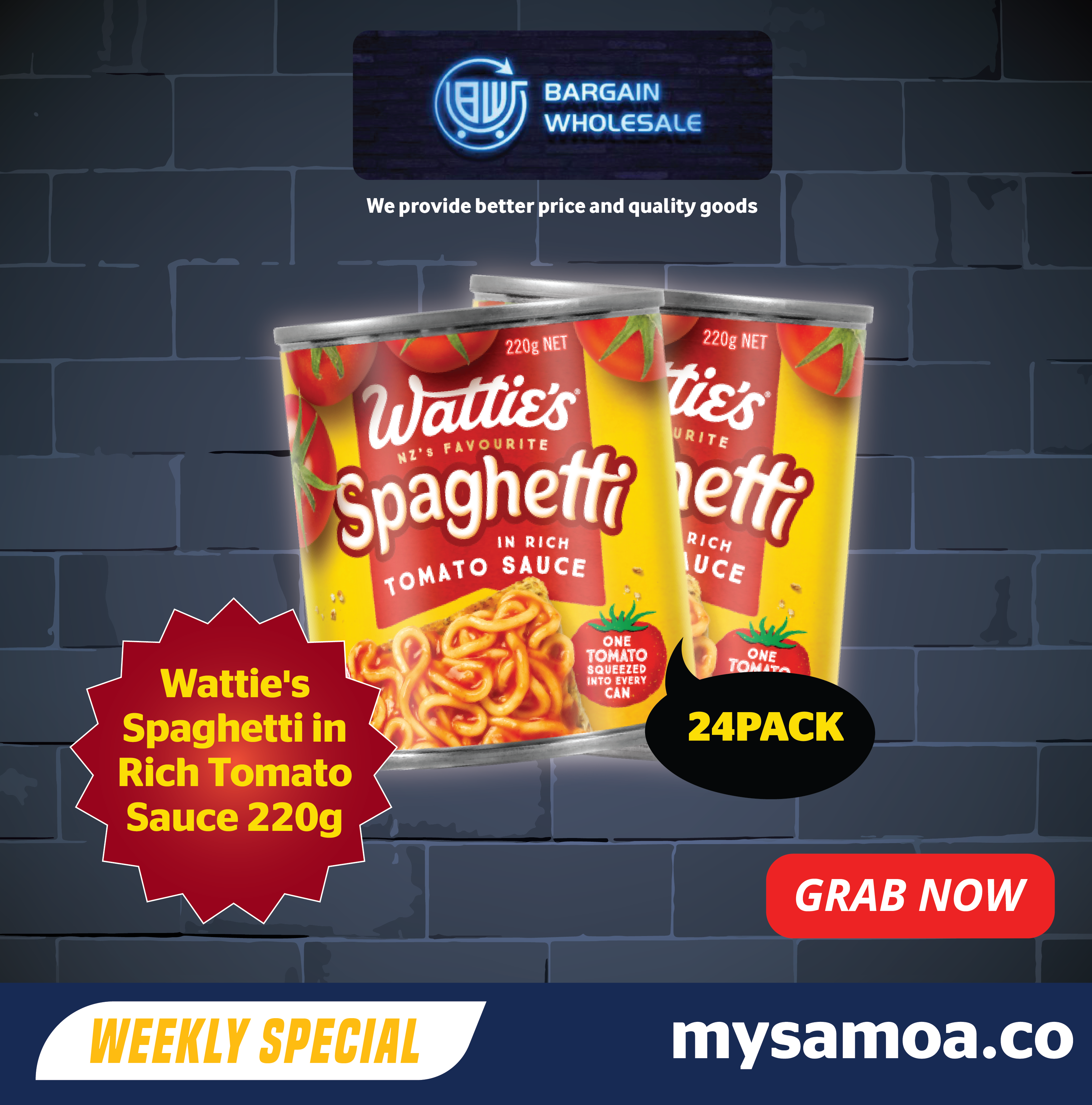 Watties Spaghetti in Rich Tomato Sauce - 220g x 24 Pack