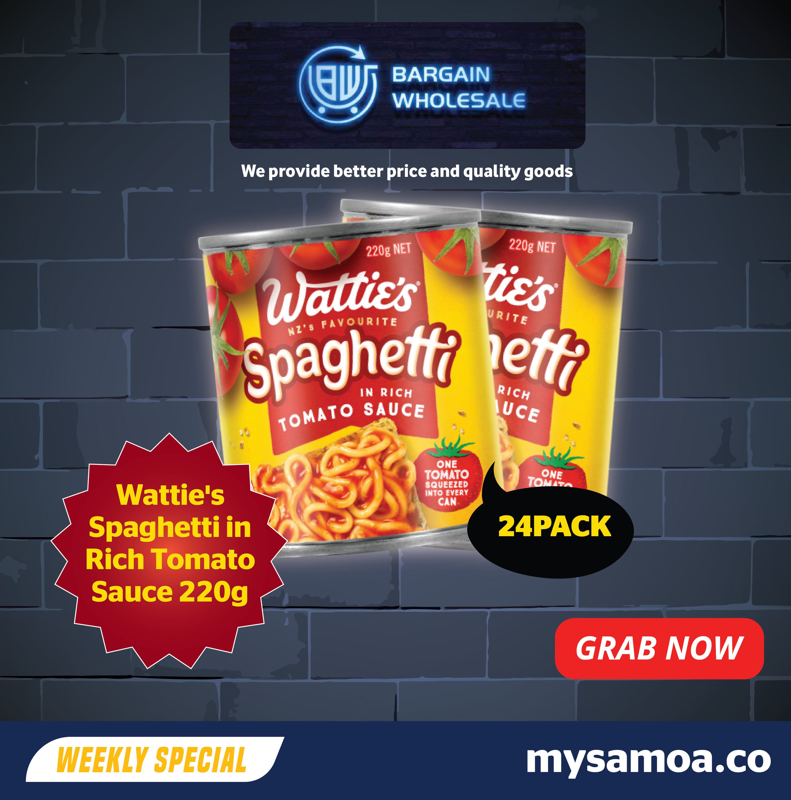 Watties Spaghetti in Rich Tomato Sauce - 220g x 24 Pack