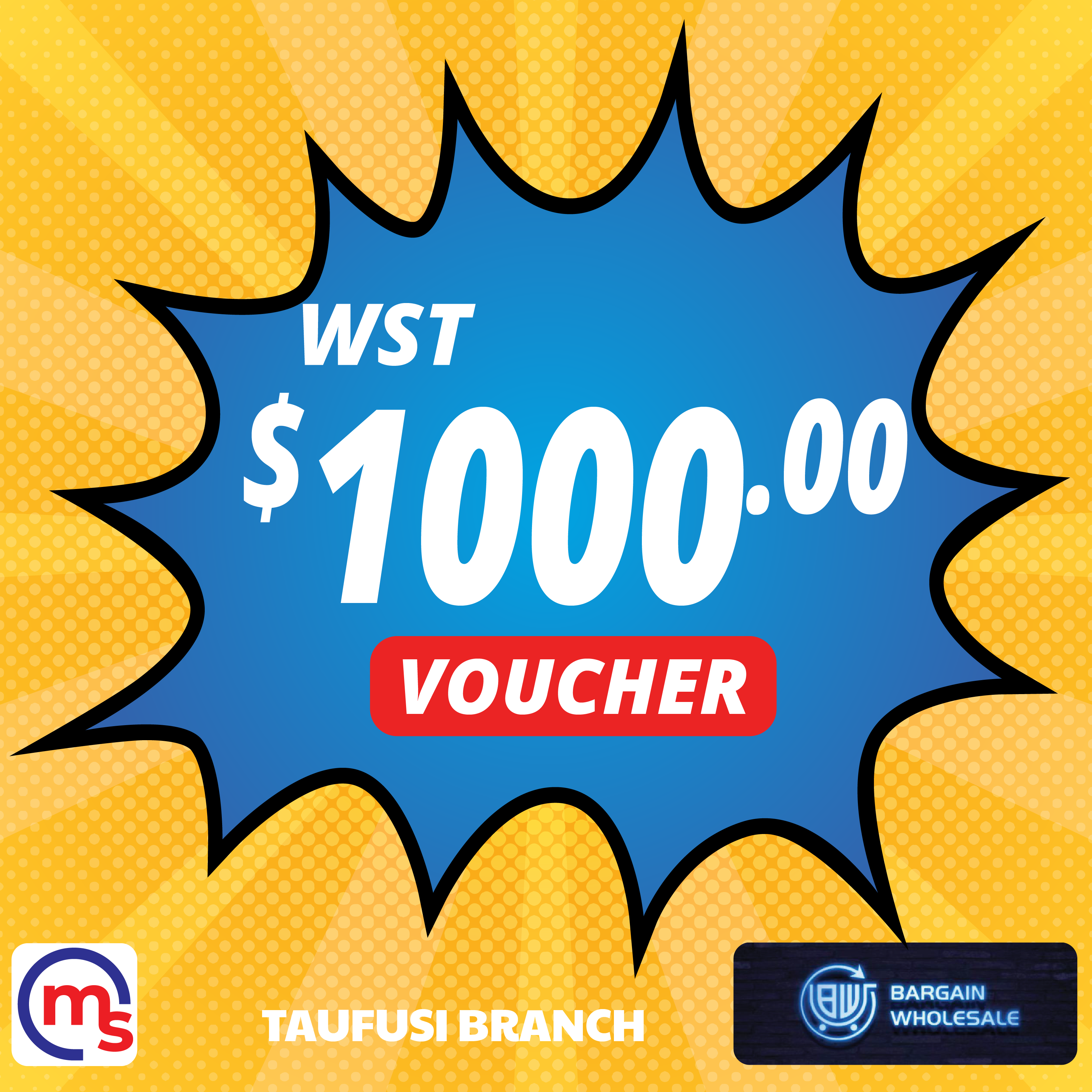 Bargain Wholesale & Supermarket ($1000 Tala) Voucher - Redeem at Taufusi, Apia