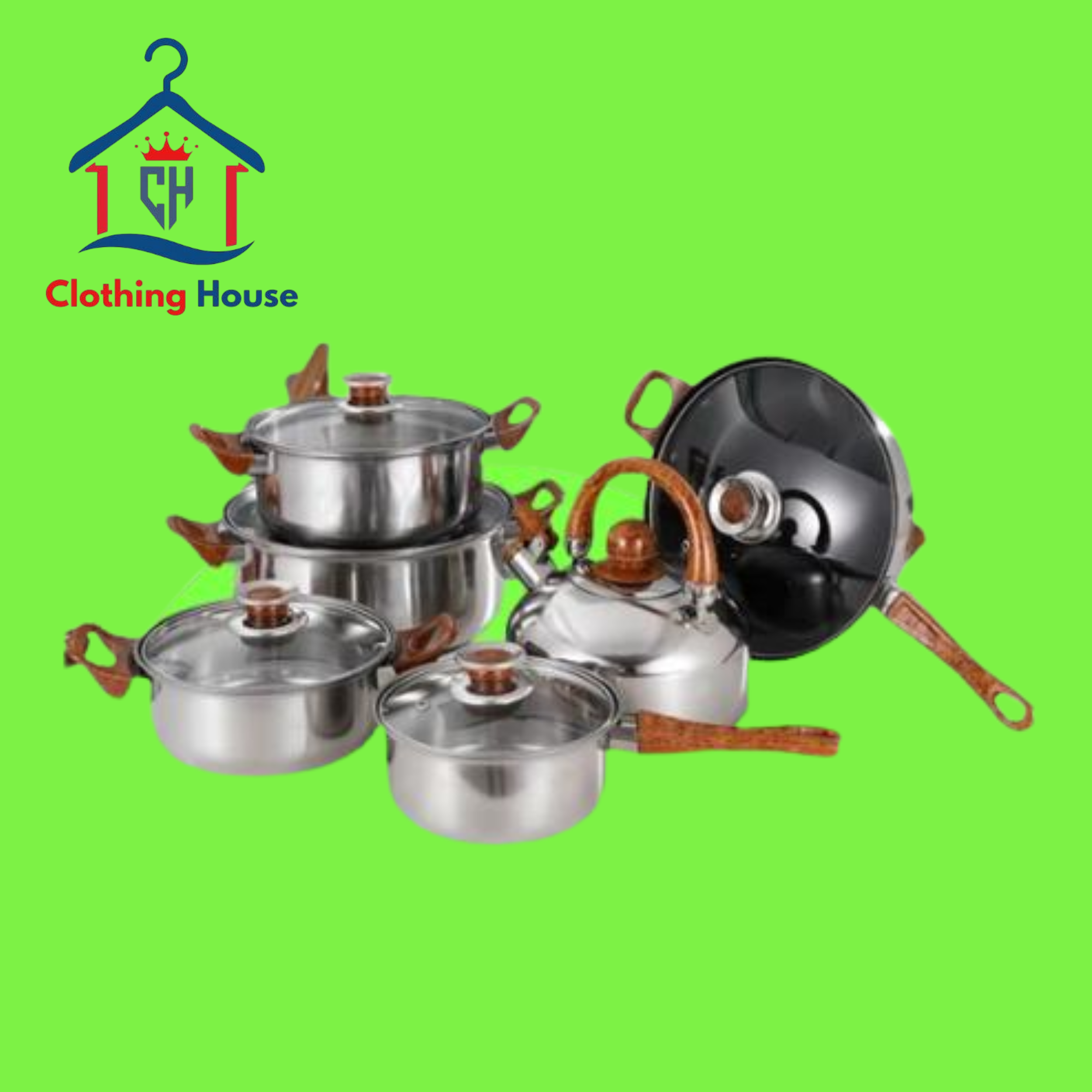 12-Piece Stainless Steel Cookware Set, 3L-16cm, 18cm, 20cm, 24cm Pots and Pans