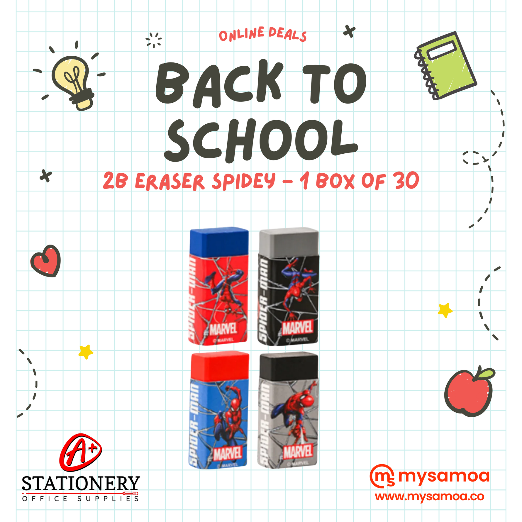 2B Eraser Spidey - 1 Box Of 30