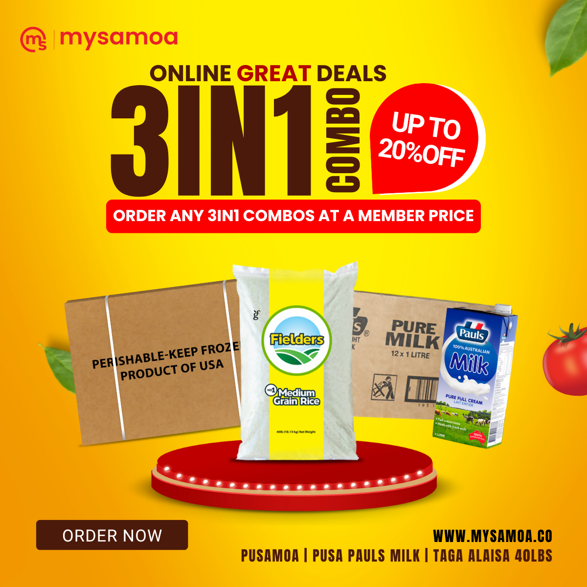 3IN1 - Chicken Leg 15kg | Rice 40lbs | Pauls Pure Milk 1Lx12