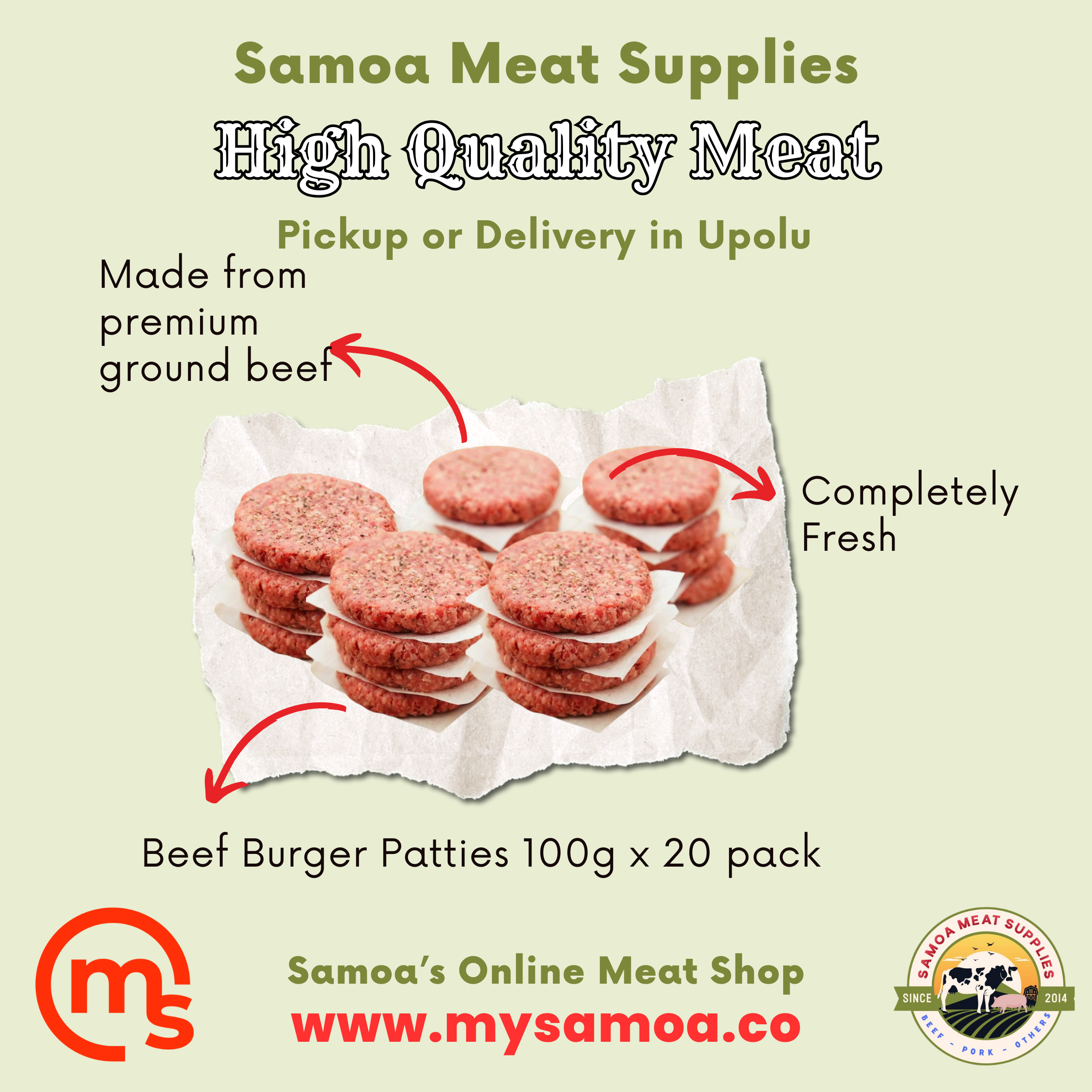 Beef Burger Patty 100g x 20 Pack