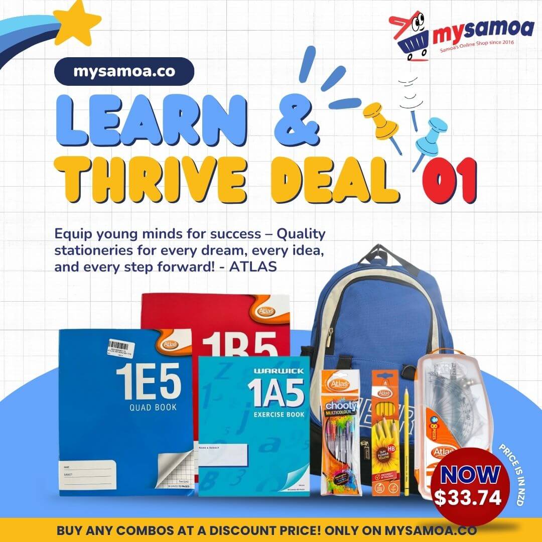 LEARN&THRIVE DEAL 01 - 1B4 EXERCISE BOOK X 4PCS | SCHOOL BAG $18 | 1B5 EXERCISE BOOK X 4PCS | 1A5 EXERCISE BOOK X 1PCS | 1E5 QUAD BOOK X 1PCS | ATLAS MATHEMATICAL BOX ARROW1 | ATLAS CHOOTY GEL PEN MC 5PKT | ATLAS IMP PENCIL 12PC - 1