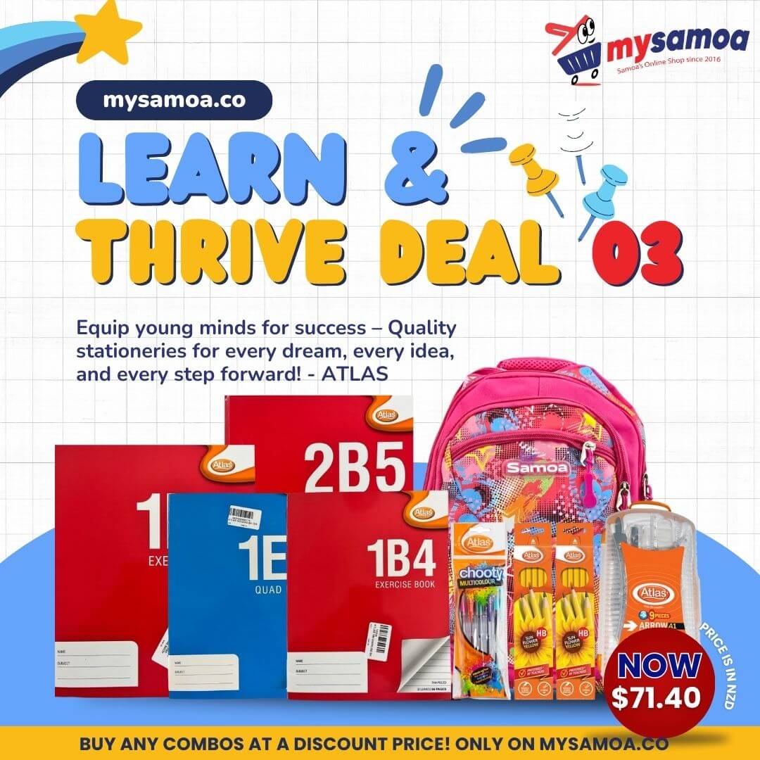 LEARN & THRIVE DEAL 03 - 1B4 EXERCISE BOOK X 3PCS | SCHOOL BAG $32 | 1B5 EXERCISE BOOK X 6PCS | 2B5 LECTURE BOOK X 4PCS | ERASER $0.3 X 3PCS | 1E5 QUAD BOOK X 2PCS | ATLAS MATHEMATICAL BOX ARROW2 | ATLAS CHOOTY PEN MC 5PKT | ATLAS PENCIL 12PC X 2PCS - 1