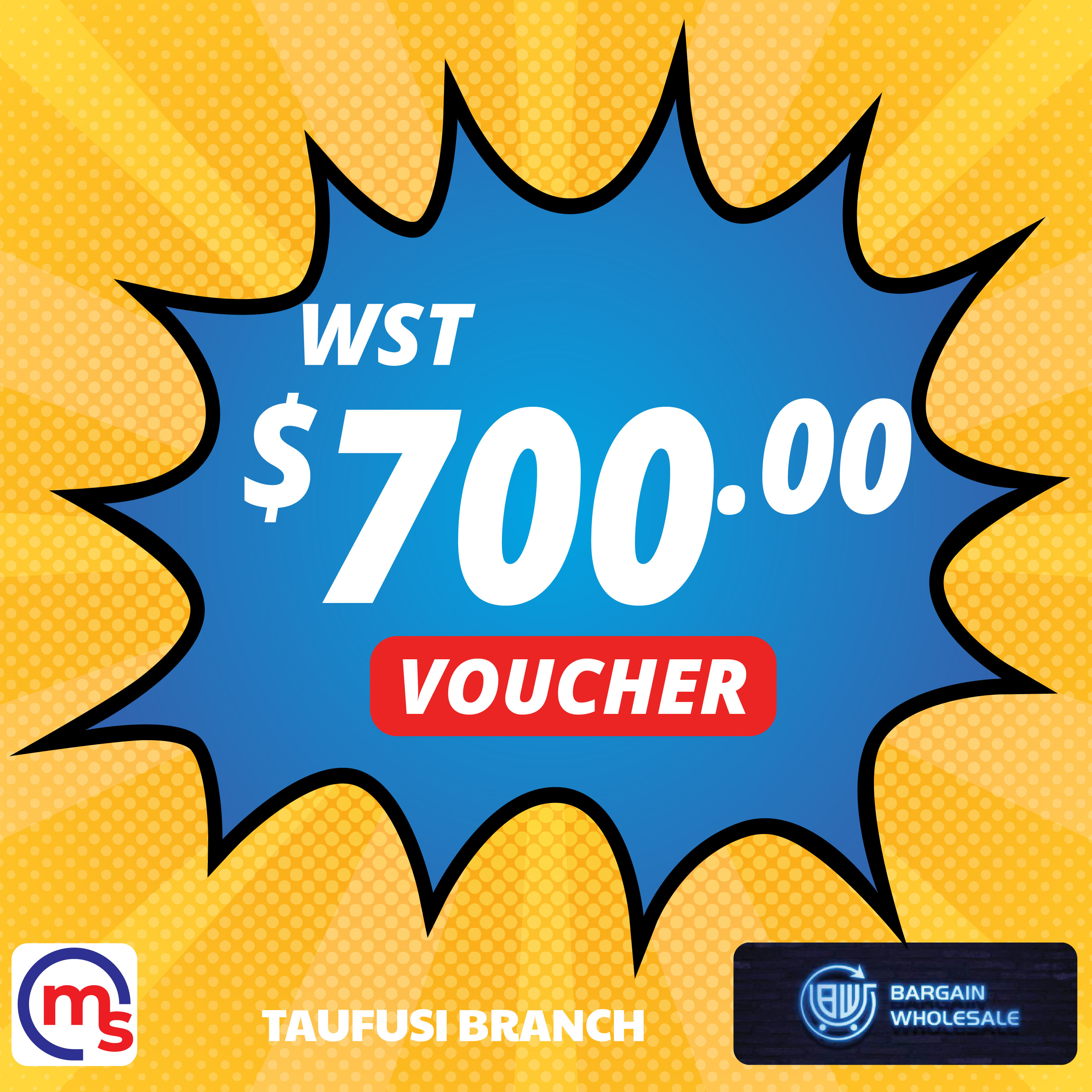 Bargain Wholesale & Supermarket ($700 Tala) Voucher - Redeem at Taufusi, Apia