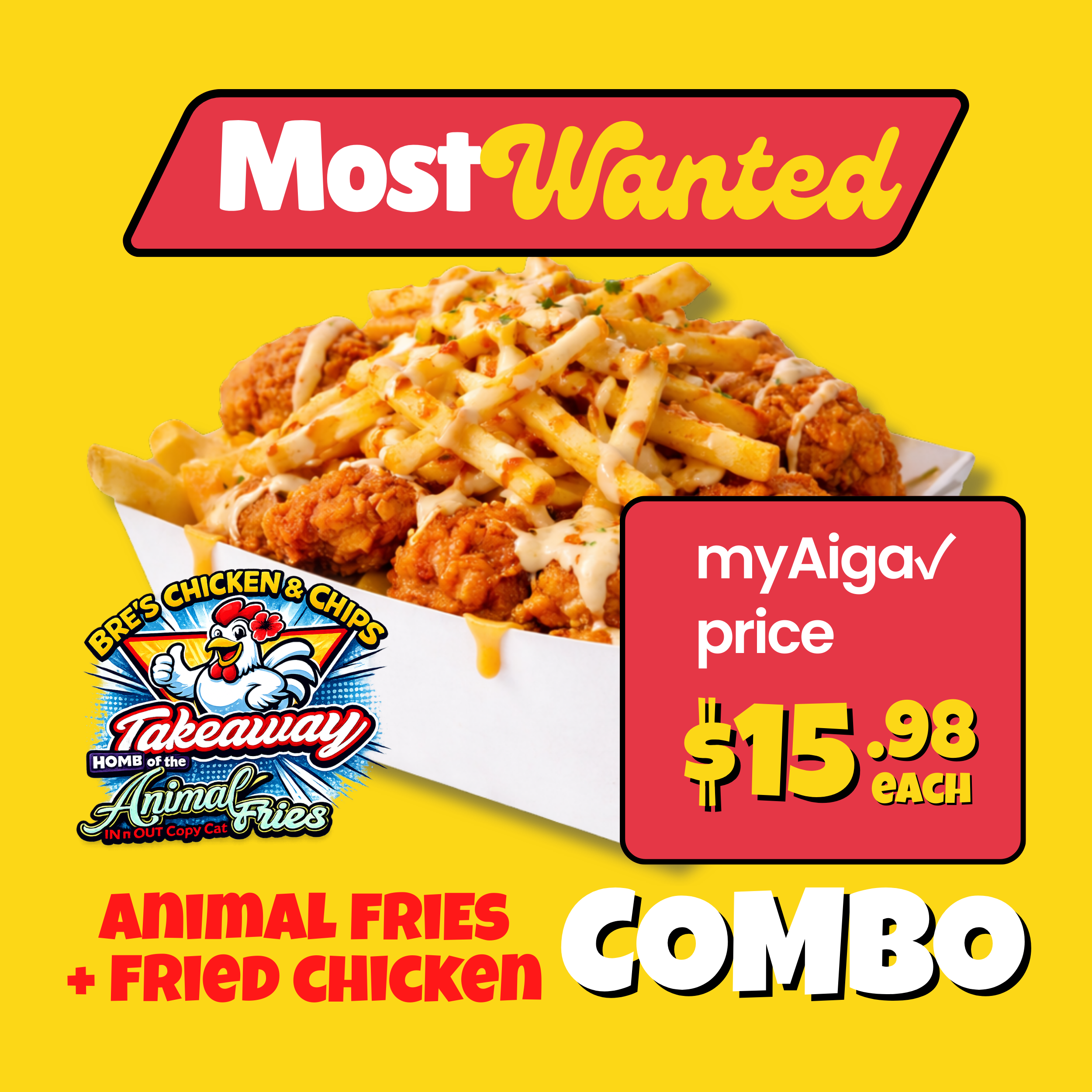 Animal Fries + Fried Chicken COMBO "PICKUP FROM BRE'S ANIMAL FRIES AT VAILIMA"