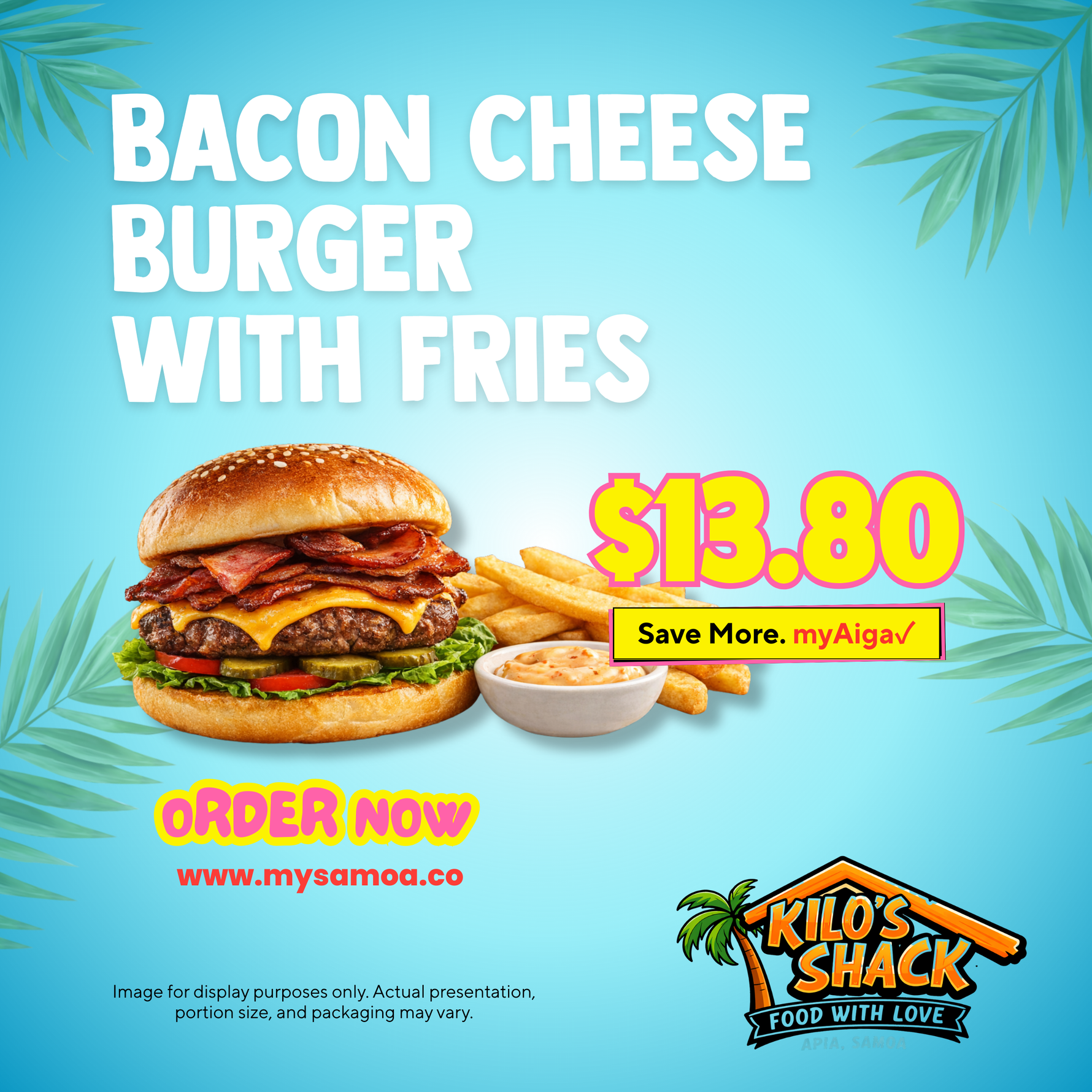 Bacon Cheese Burger with Fries - Pickup from Kilo Shack, Saleufi