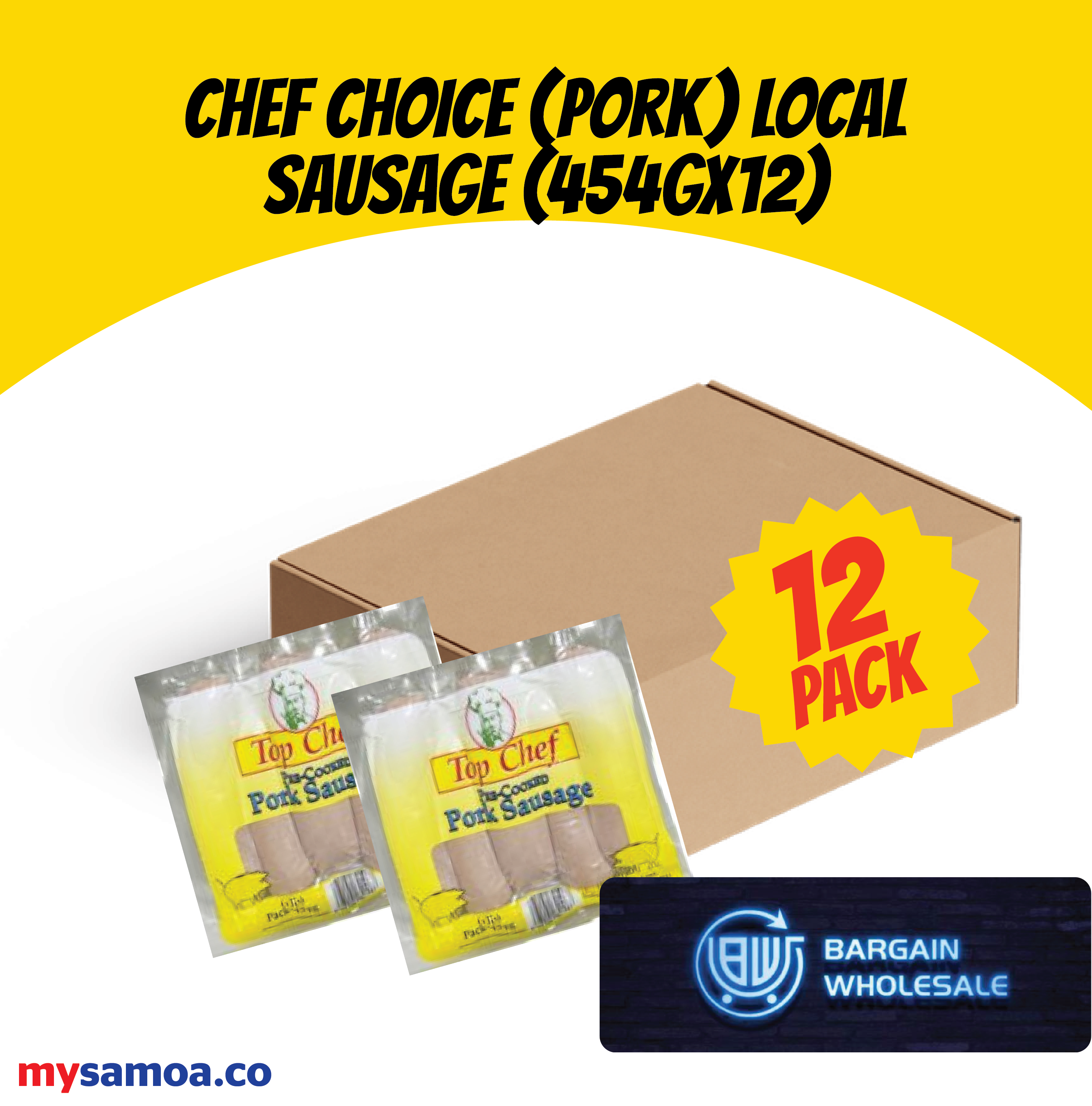 Chef choice (pork) Local sausage (454gx12 Pack) [ONLY AT TAUFUSI] "PICKUP FROM BARGAIN WHOLESALE"