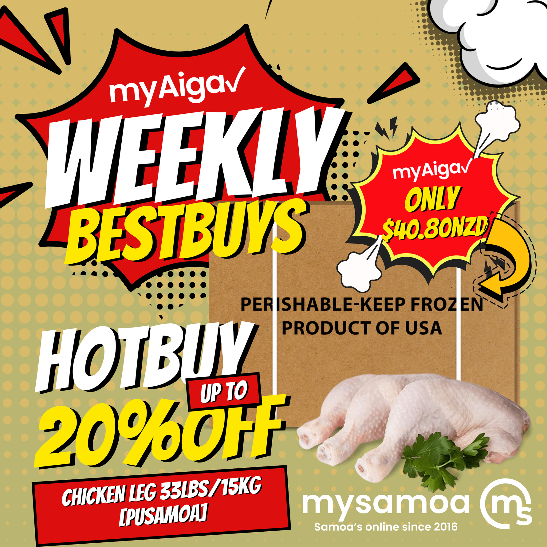 Chicken Leg Quarters 33lbs/15kg (Pusamoa)