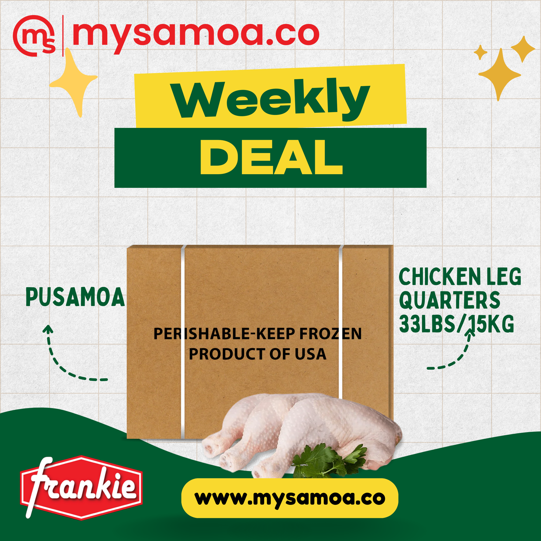 Chicken Leg Quarters 33lbs/15kg (Pusamoa)