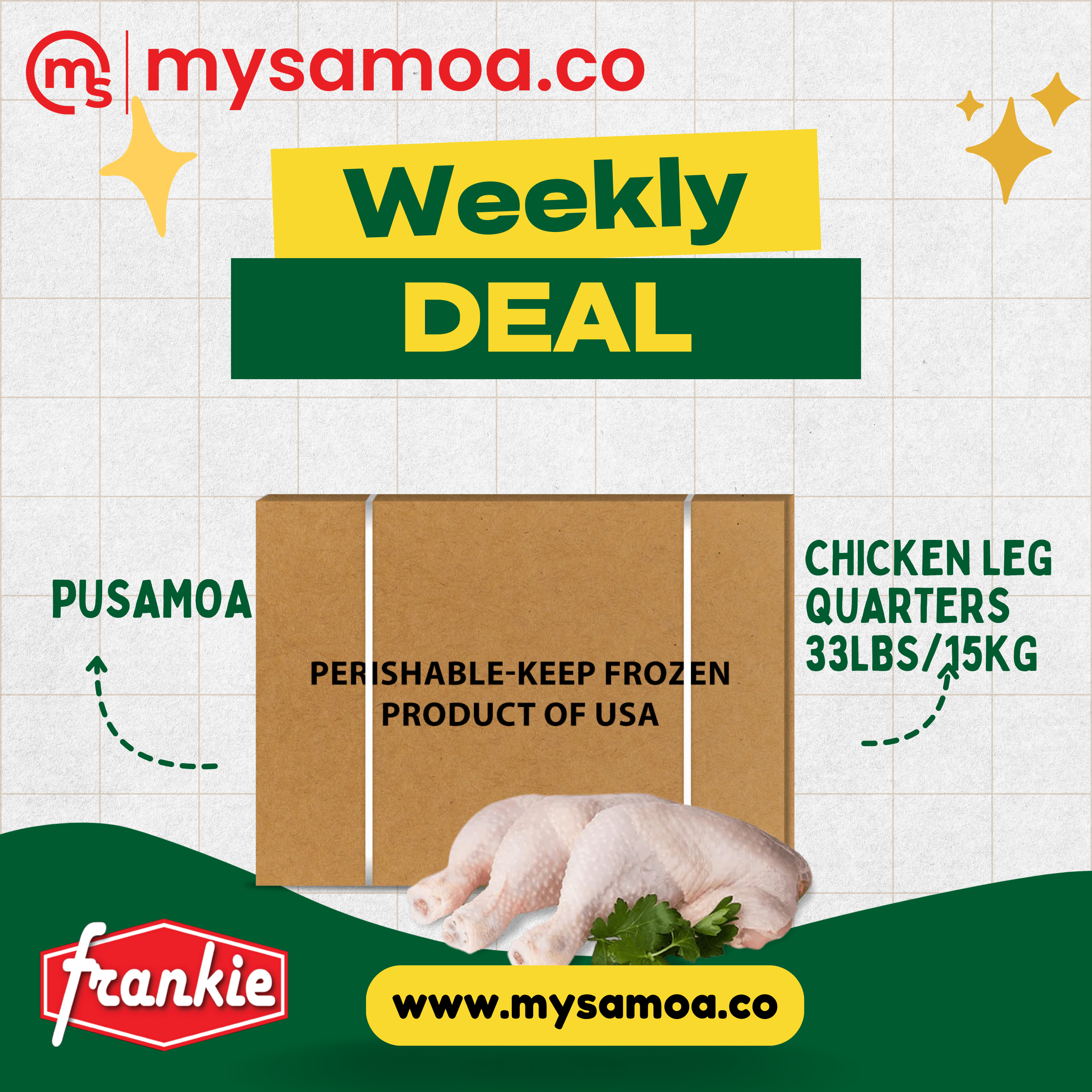 Chicken Leg Quarters 33lbs/15kg (Pusamoa)