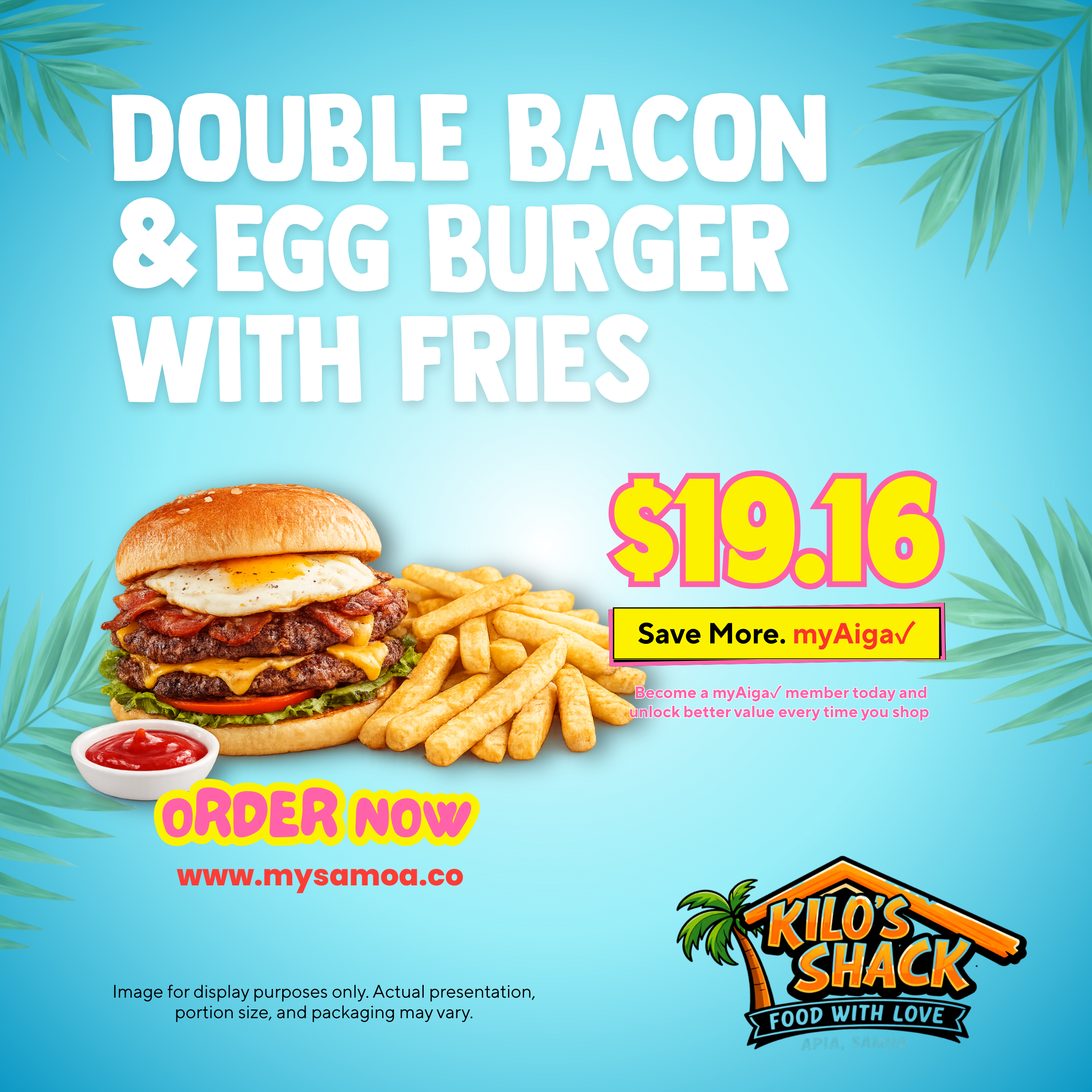 Double Bacon & Egg Burger with Fries - Pickup from Kilo Shack, Saleufi