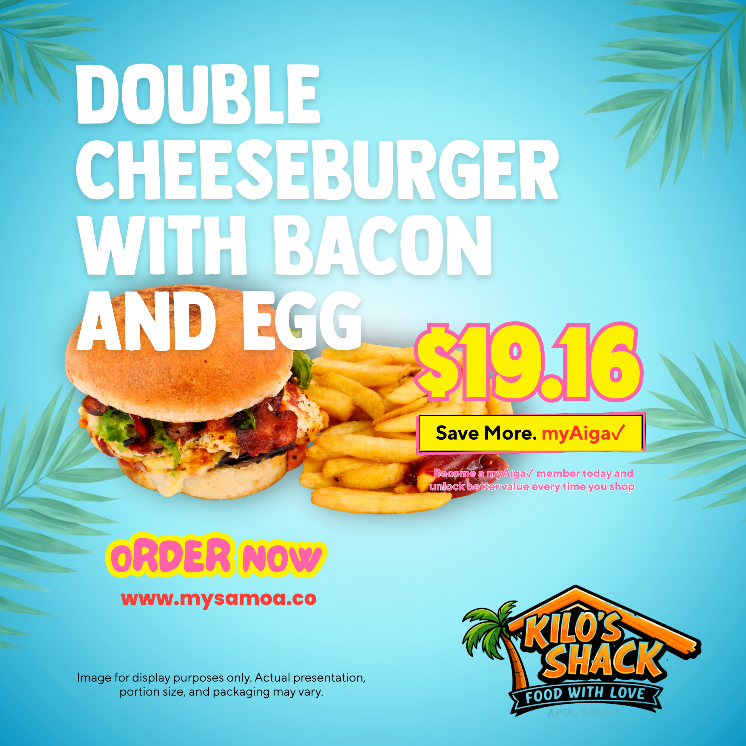 Double cheeseburger with bacon and egg - Pickup from Kilo Shack, Saleufi