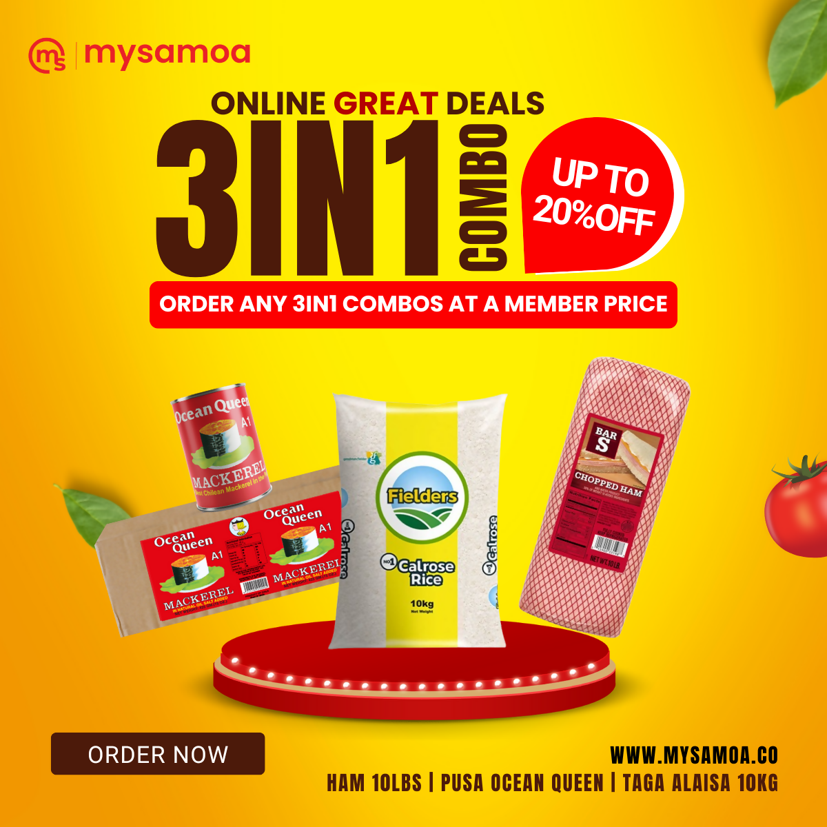 3IN1 - Ocean Queen Mackerel In Nat 425gx8 | Rice 10kg | Bar S Ham 10lbs