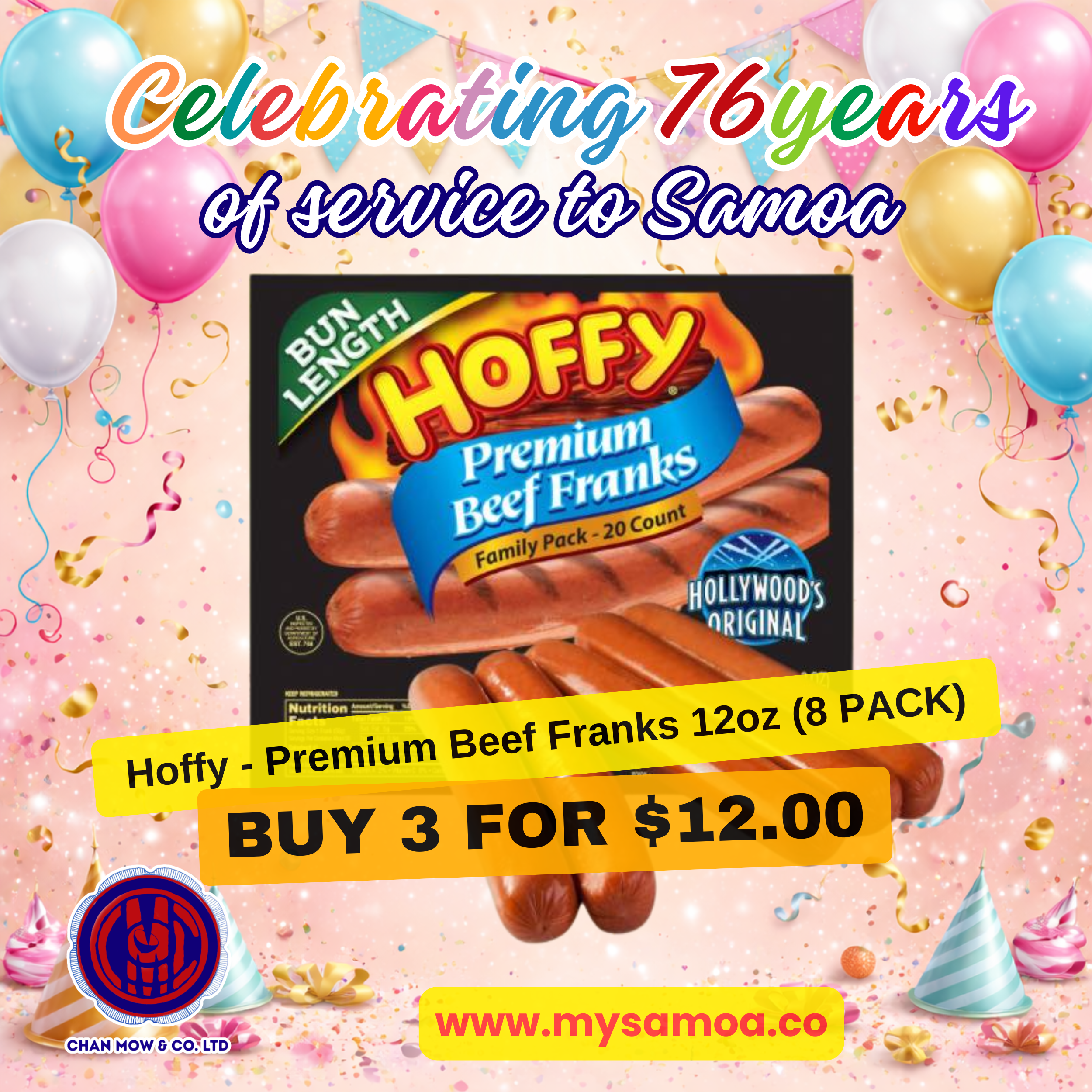 Hoffy - Premium Beef Franks 12oz (8 PACK) My Samoa