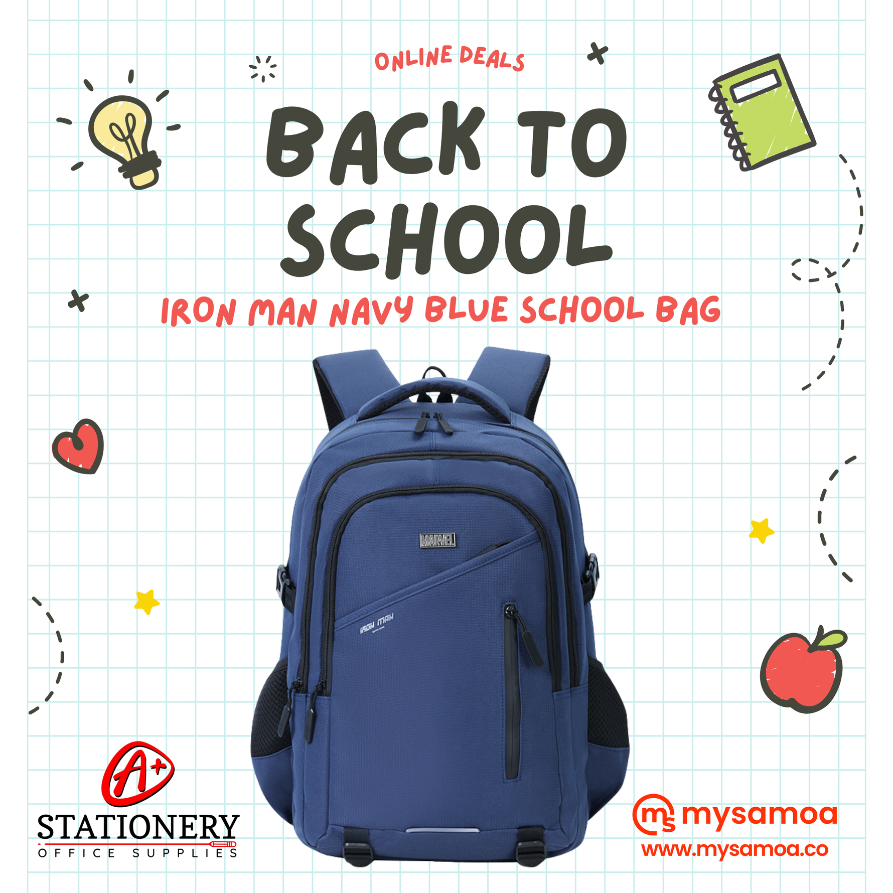 Iron Man Navy Blue School Bag