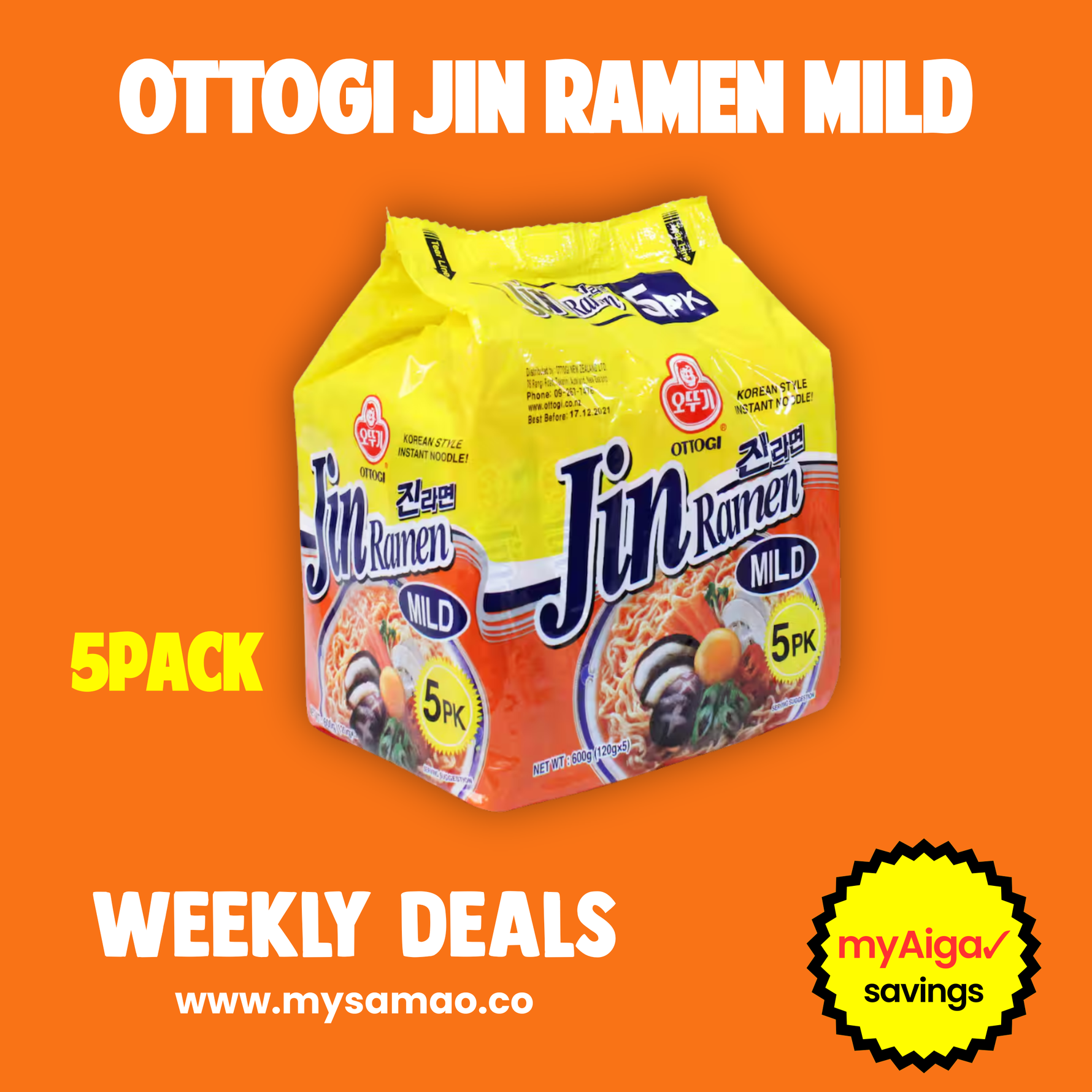 Ottogi Jin Ramen Mild 5pk Chan Mow Supermarket (Amau)