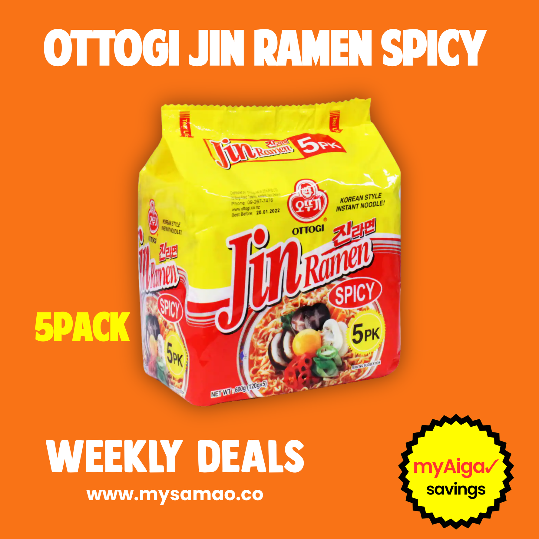 Ottogi Jin Ramen Spicy 5pk Chan Mow Supermarket (Amau)