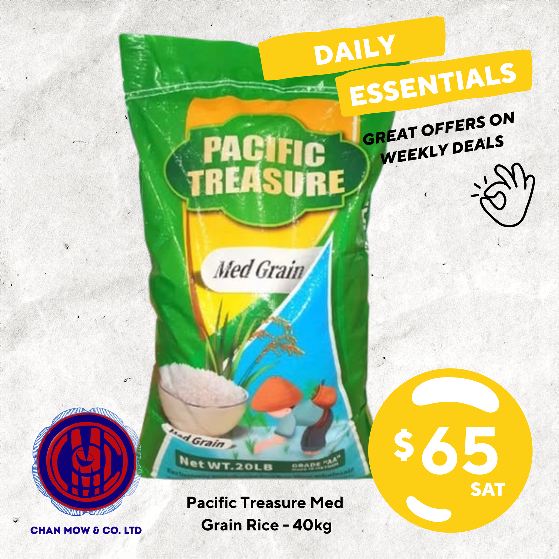 Pacific Treasure Medium Grain Rice 40Lb Bag