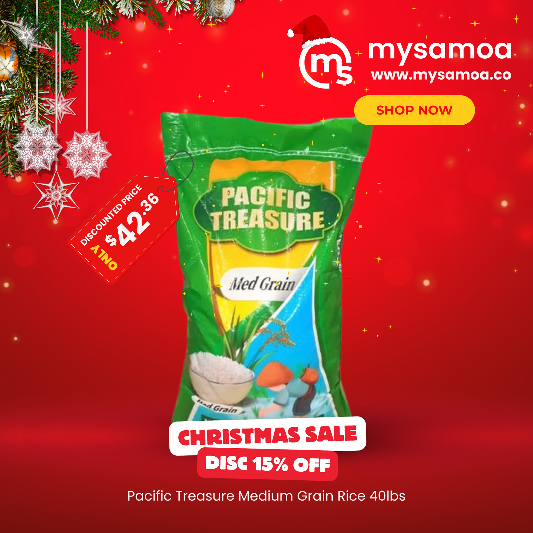 Pacific Treasure Medium Grain Rice 40Lb Bag