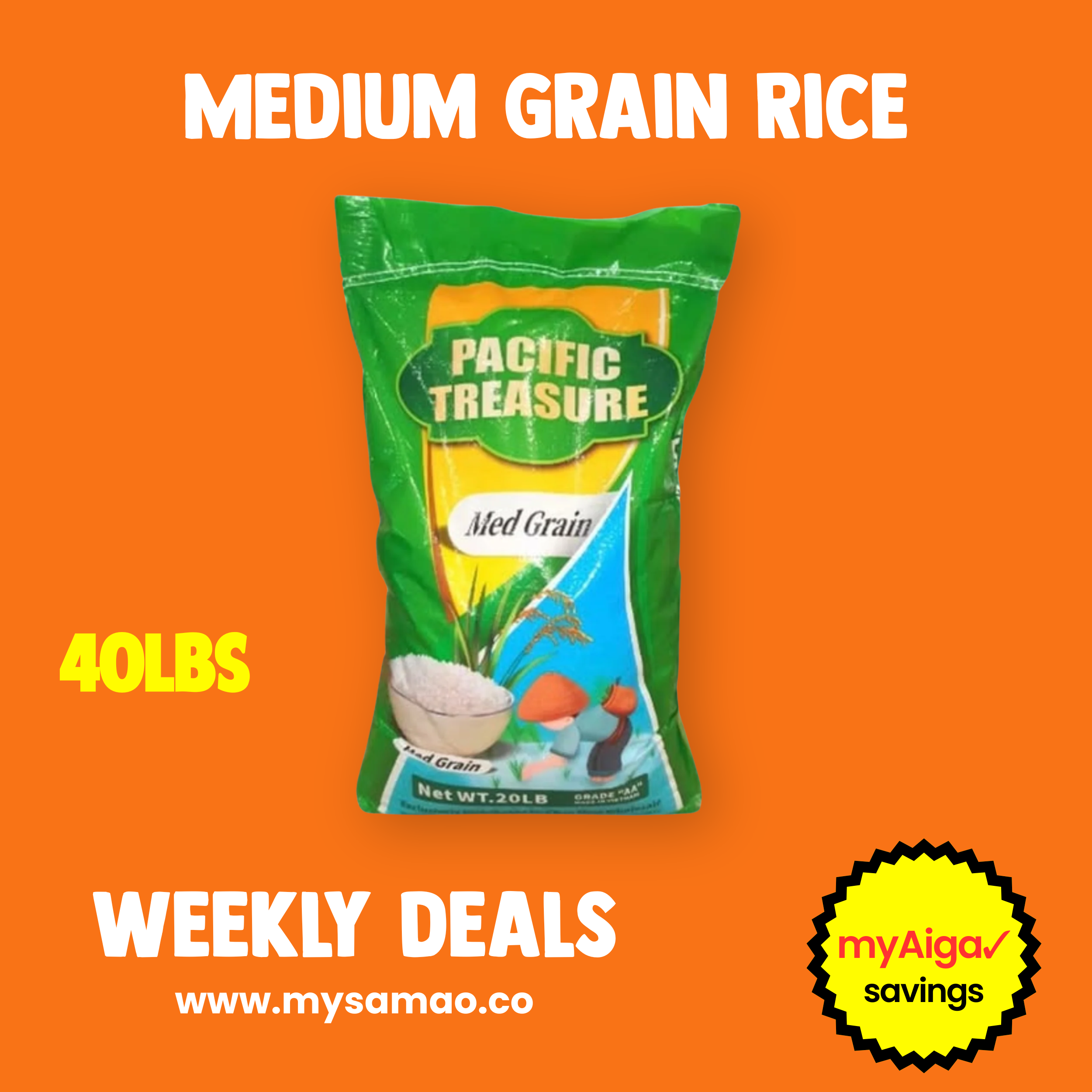 Pacific Treasure Medium Grain Rice 40lbs