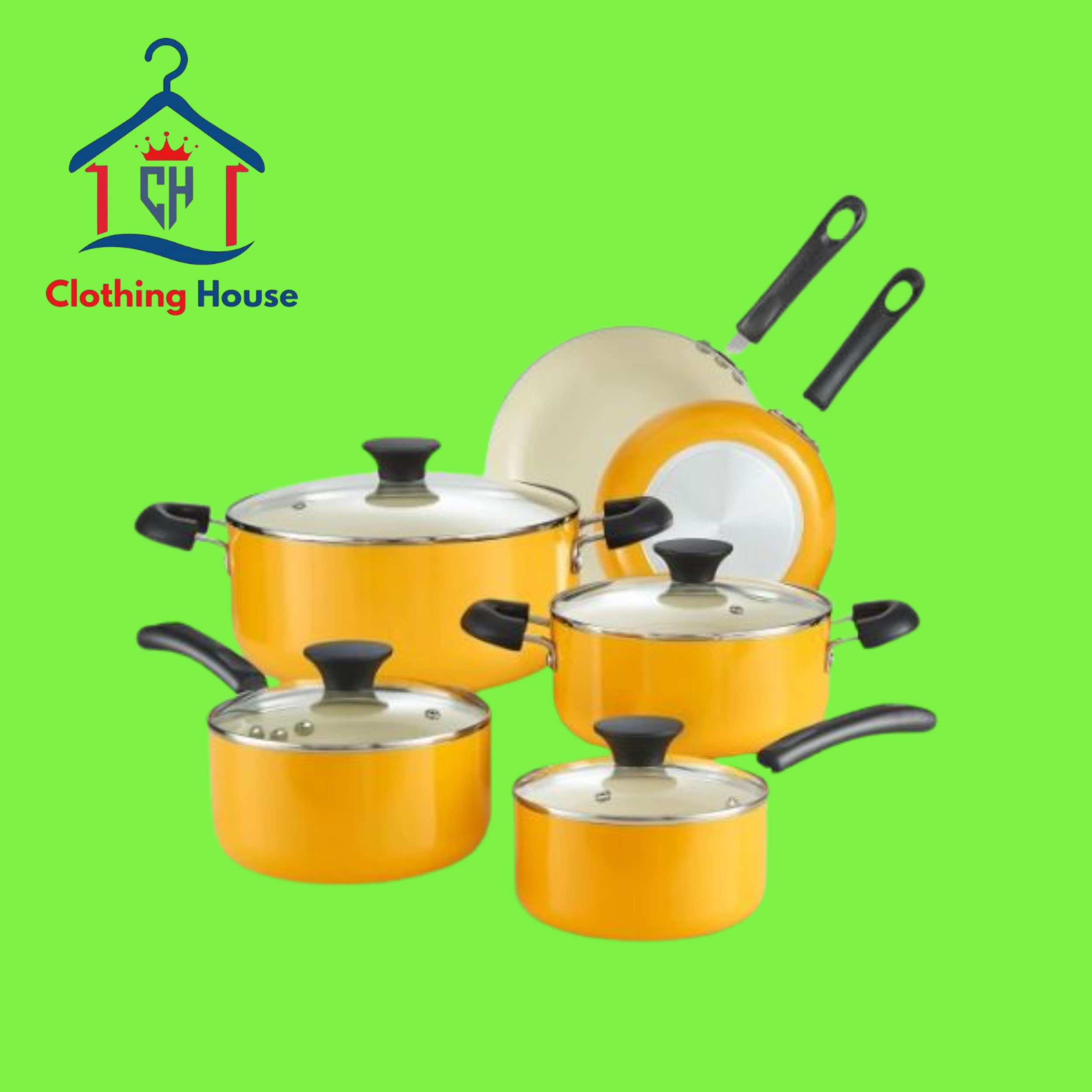Pots and Pans Set Nonstick, 10-Piece Ceramic Kitchen Cookware Sets, Nonstick Cooking Set with Saucepans, Frying Pans, Dutch Oven Pot with Lids, Yellow