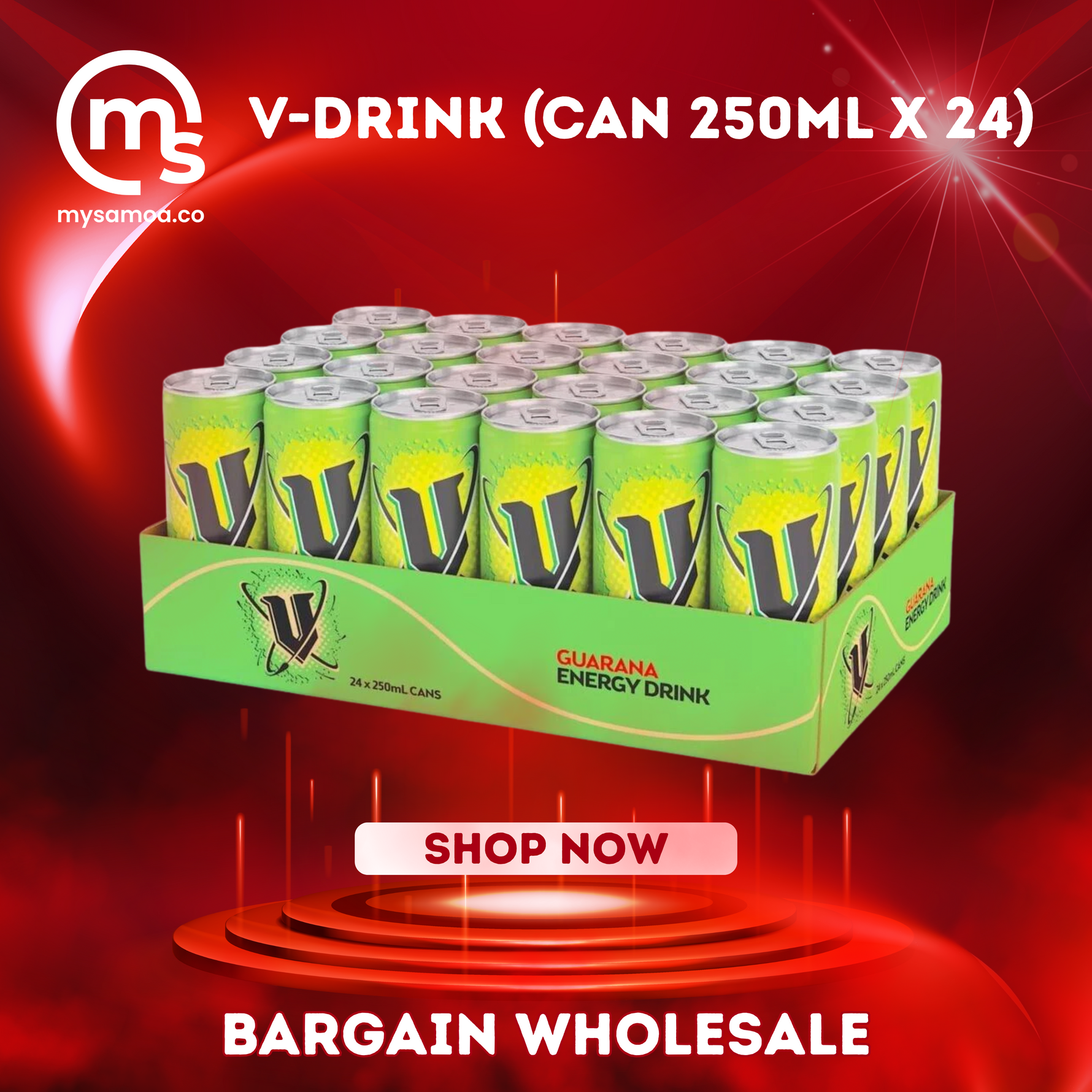 V-Drink Guarana Energy Drink can - 250ml x 24 Pack