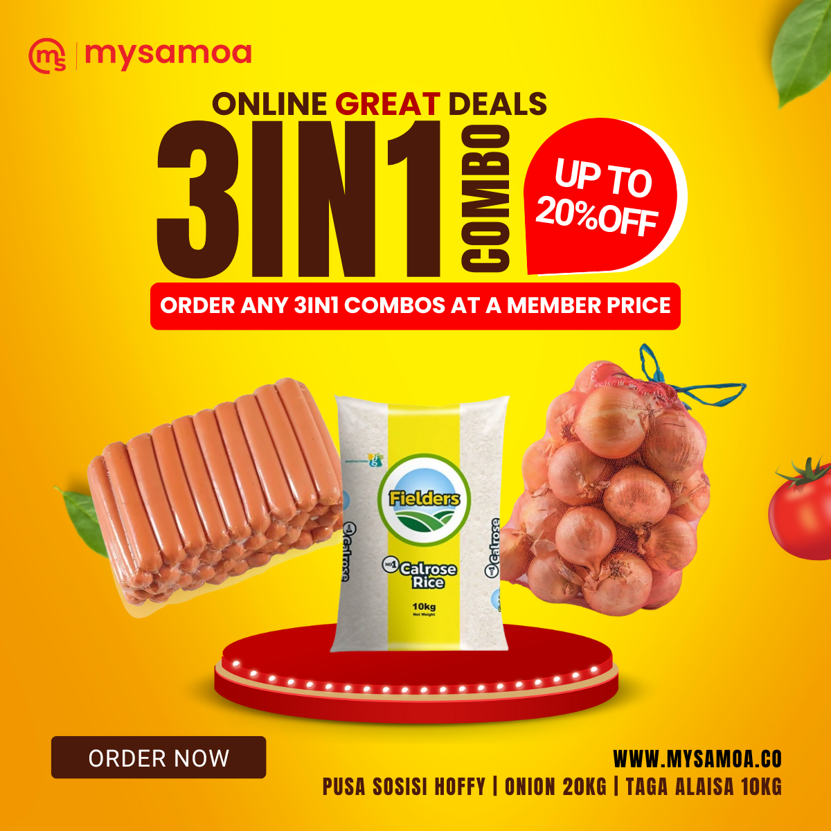 3IN1 - Hoffy Chicken Franks Sausage 10lbs | Rice 10kg | Onion 10kg