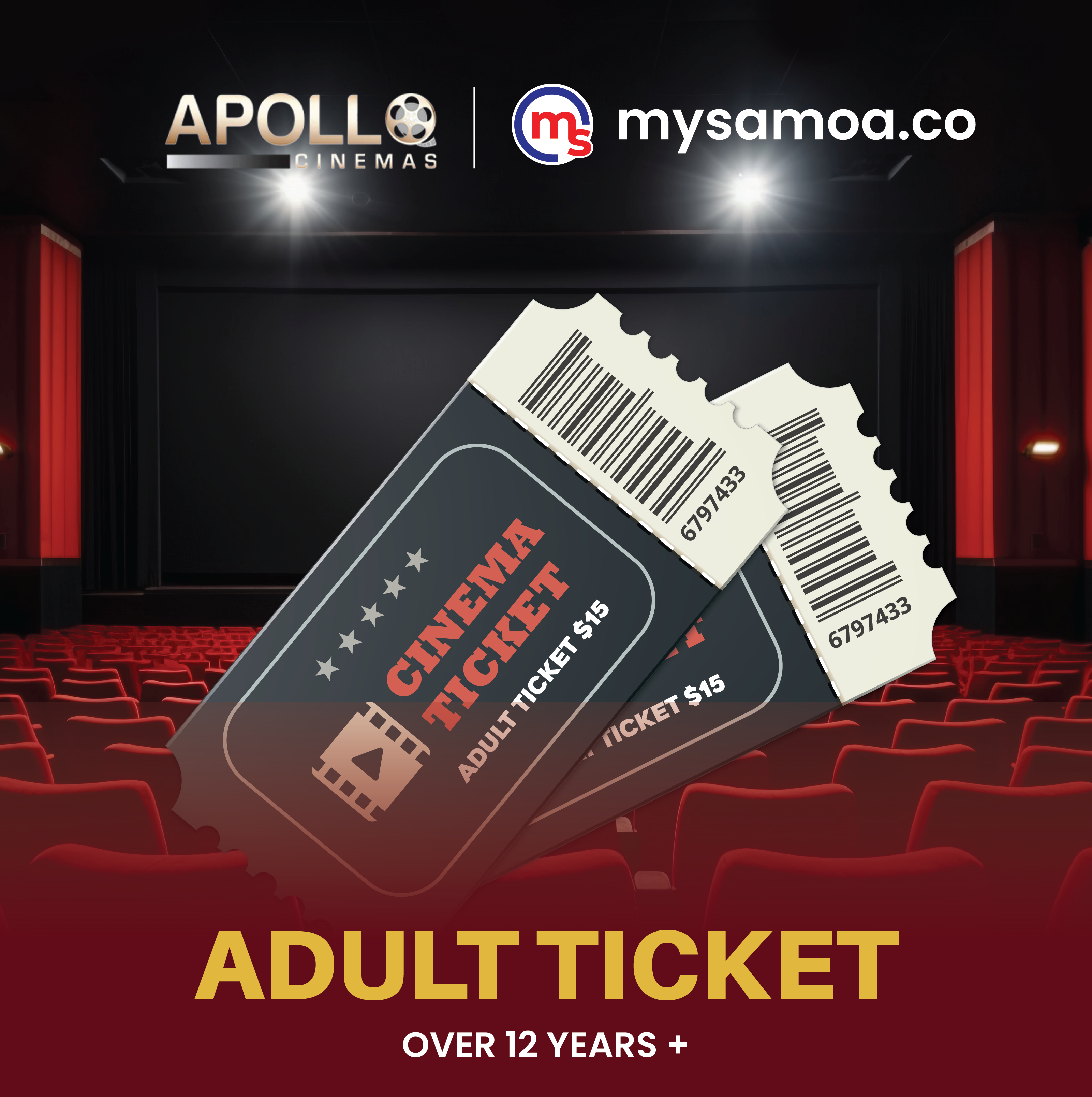 🎟️ Adult Ticket – 1 x Adult Movie Ticket (Apollo Cinemas, Samoa)