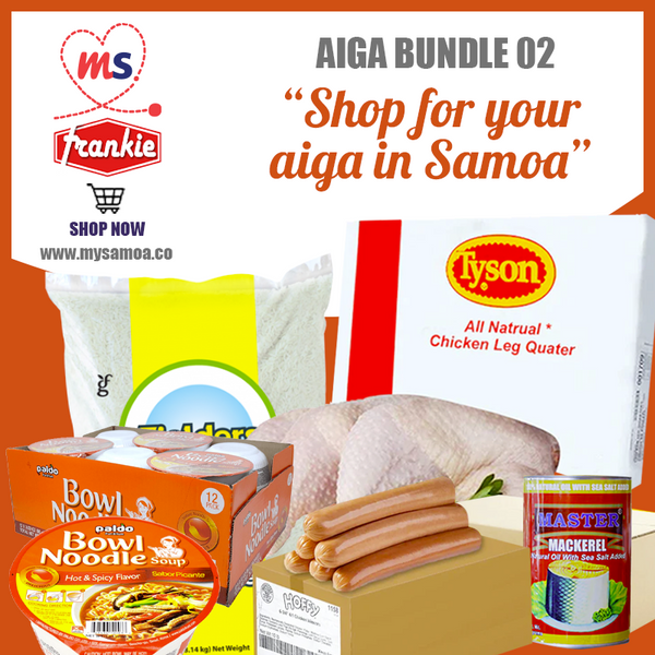 AIGA BUNDLE 02 - Chicken Leg 15kg, Rice 40lbs, 1 x Paldo Bowl Noodle 86g (12 Pack), 1 x Hoffy Chicken Franks 10lbs, 1 x Master Mackerel Natural Oil 425g (8 Pack)