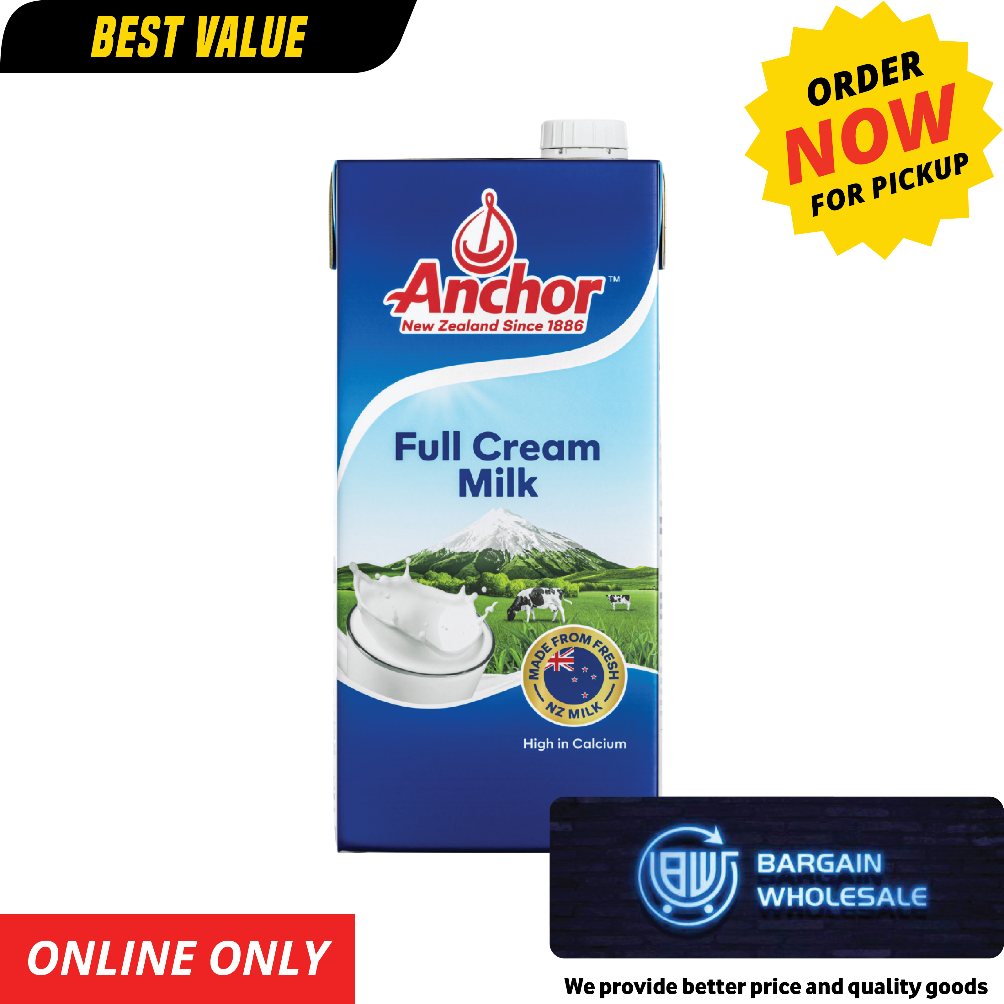 Anchor UHT Milk Blue Full Cream 1L [ONLY AT TAUFUSI] "PICKUP FROM BARGAIN WHOLESALE"