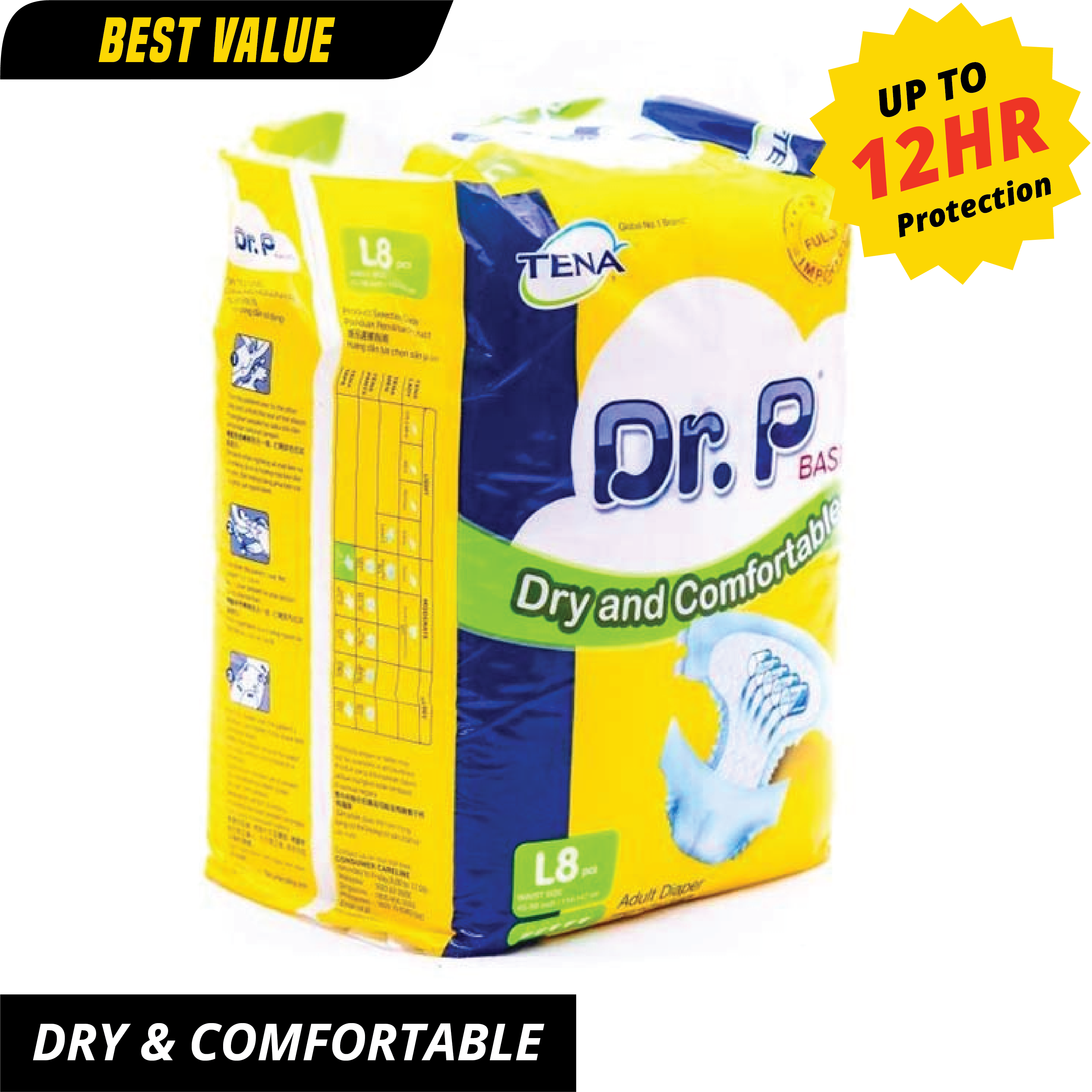 Dr.P Basic Adult Diaper Large - 8 Pack [ONLY AT TAUFUSI] "PICKUP FROM BARGAIN WHOLESALE"