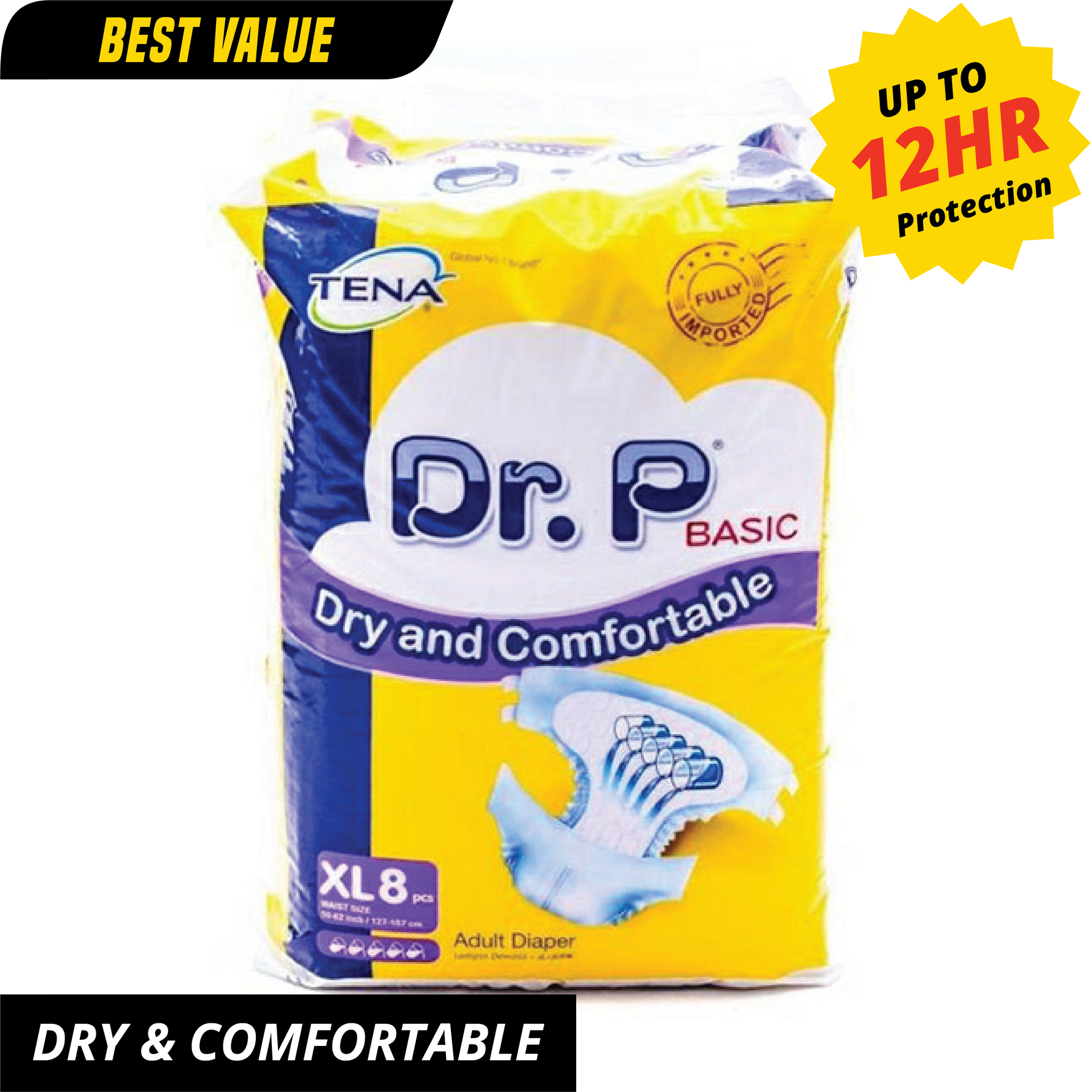 Dr.P Basic Adult Diaper X-Large - 8 Pack