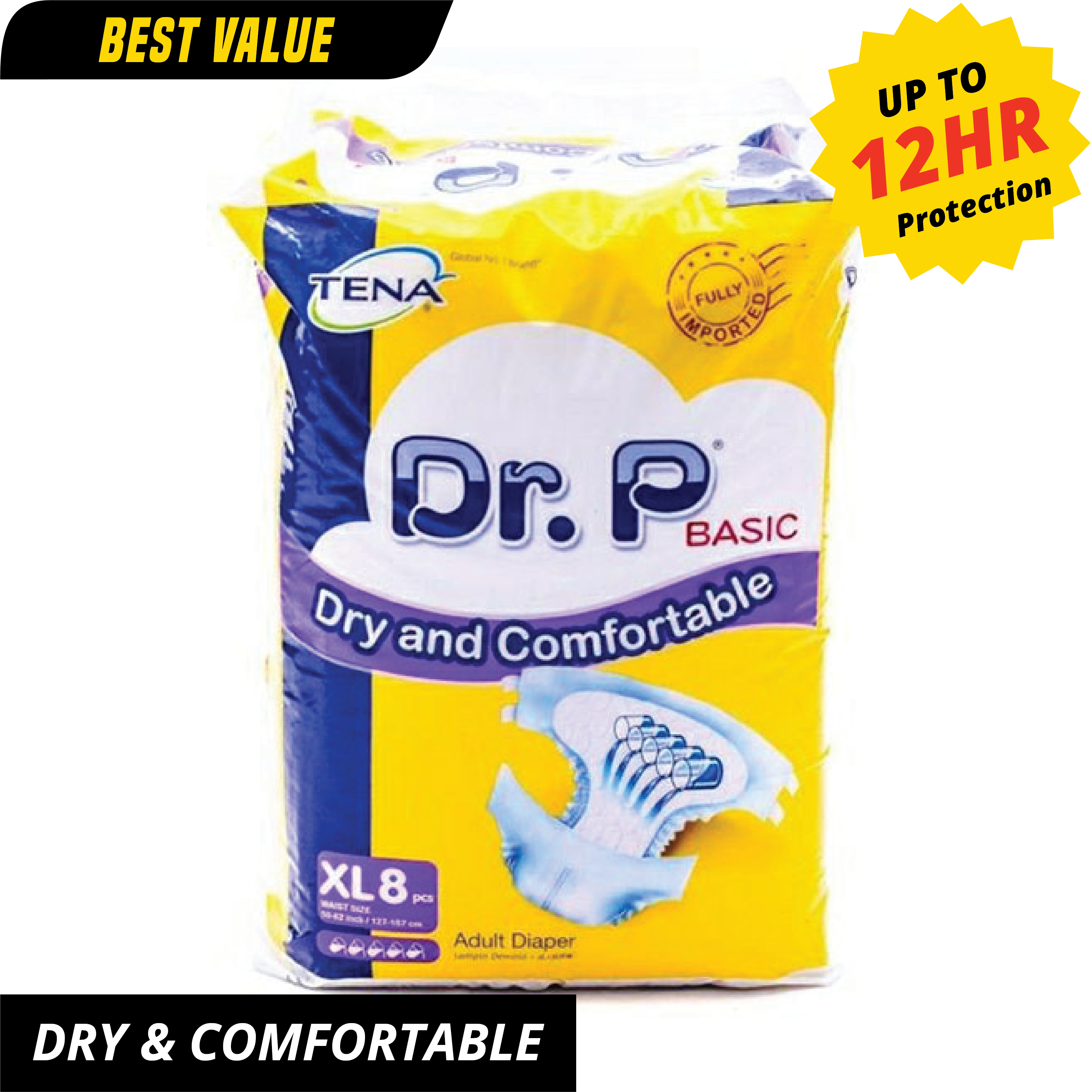 Dr.P Basic Adult Diaper X-Large - 8 Pack [ONLY AT TAUFUSI] "PICKUP FROM BARGAIN WHOLESALE"