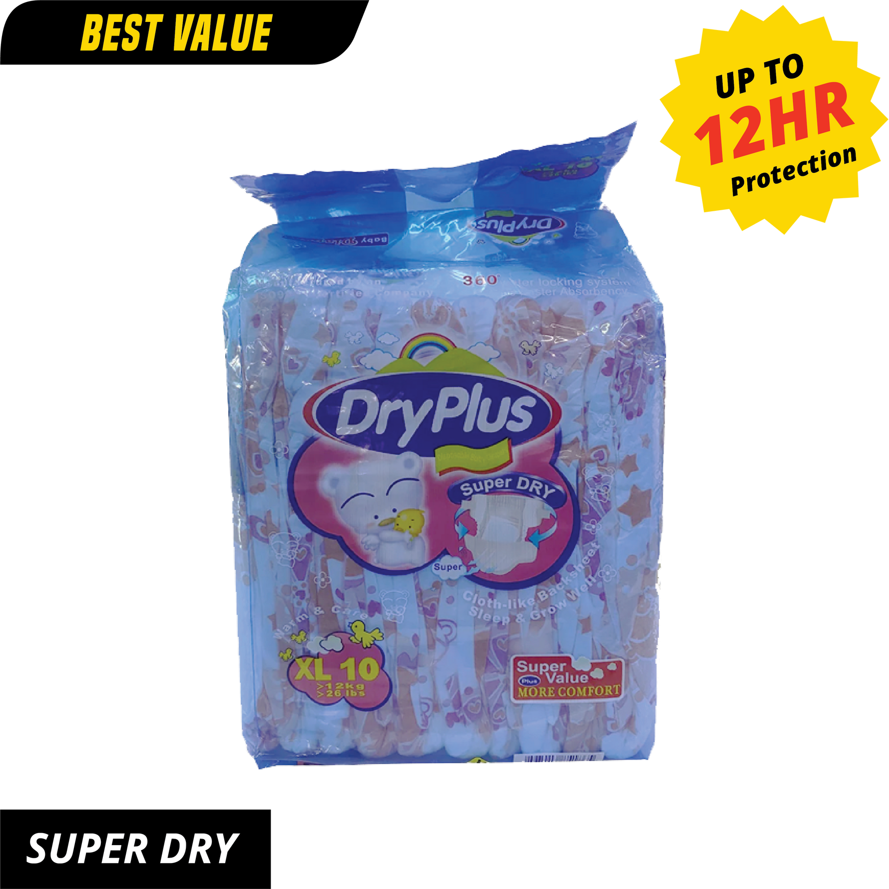 DryPlus Super Dry Nappies XL - 10 Pack