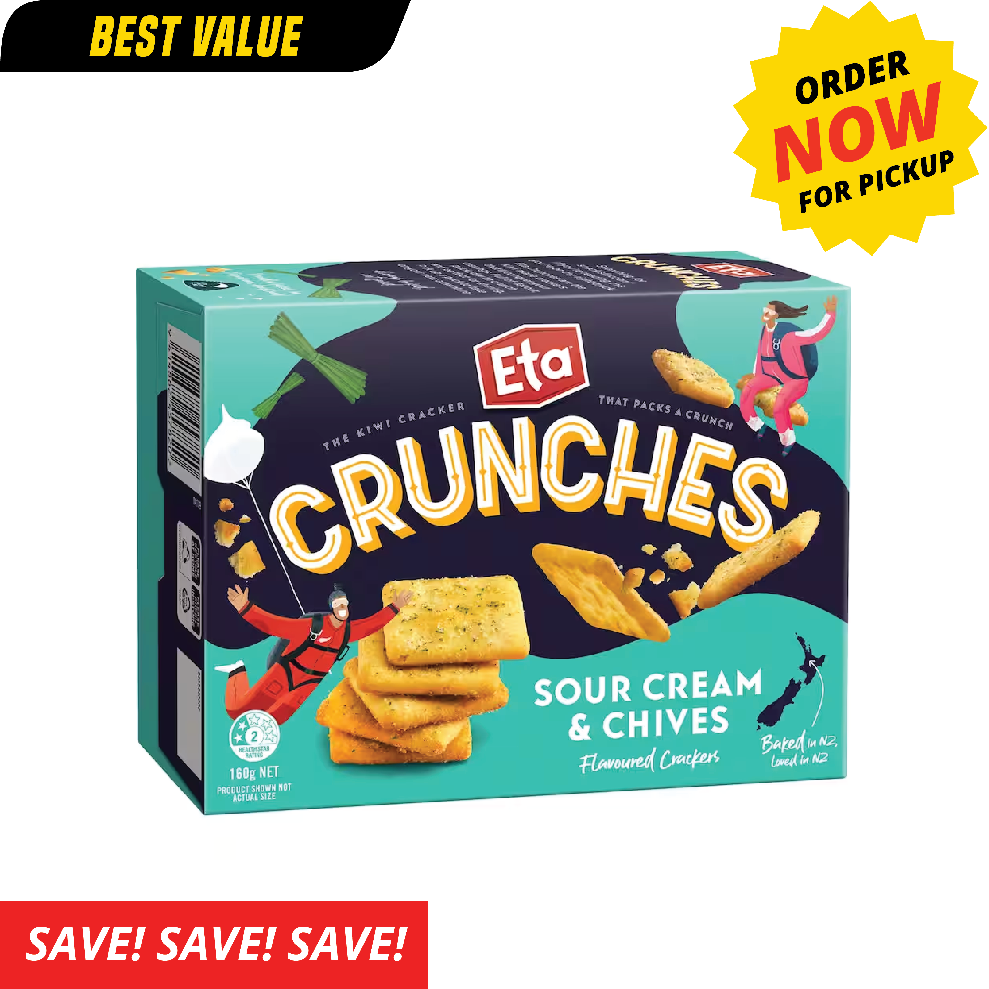 Eta Crunches Sour Cream & Chives Flavoured Crackers 160g [ONLY AT TAUFUSI] "PICKUP FROM BARGAIN WHOLESALE"