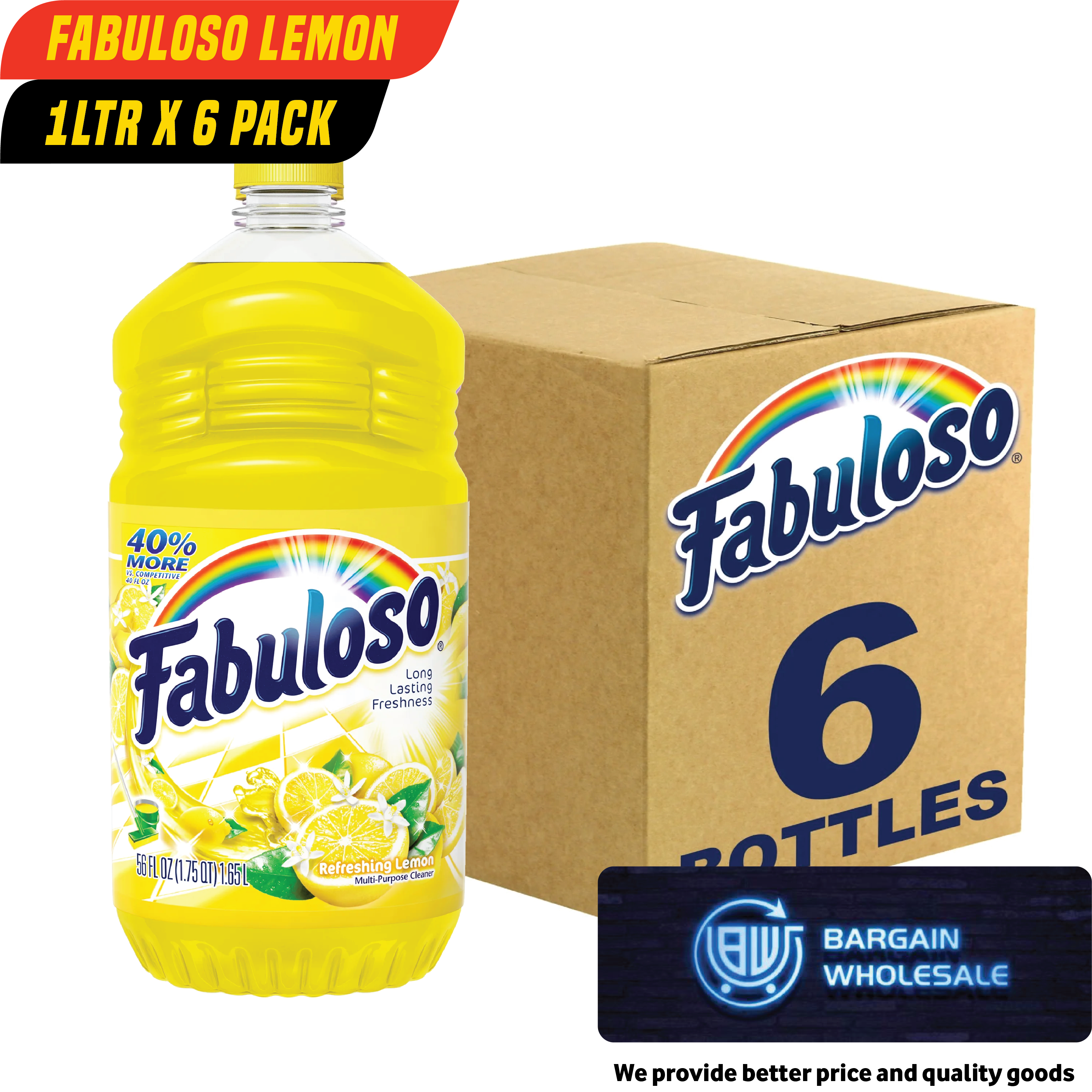 Fabuloso refreshing lemon scent 1L x 6 Pack [ONLY AT TAUFUSI] "PICKUP FROM BARGAIN WHOLESALE"