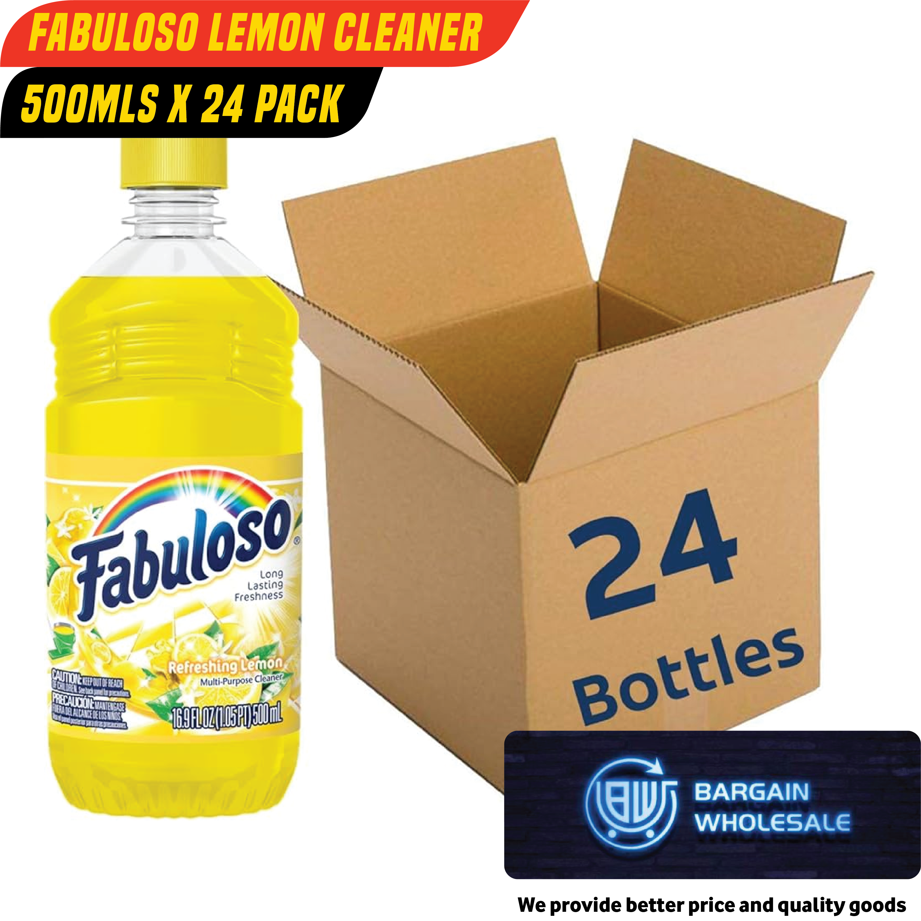 Fabuloso Lemon scent 500ml x 24 Pack [ONLY AT TAUFUSI] "PICKUP FROM BARGAIN WHOLESALE"