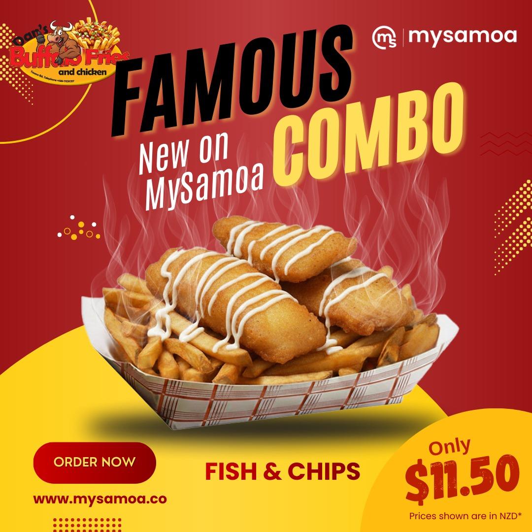 Fish n chips, Pickup from Dan's Buffalo Fries & Chicken - Tauese