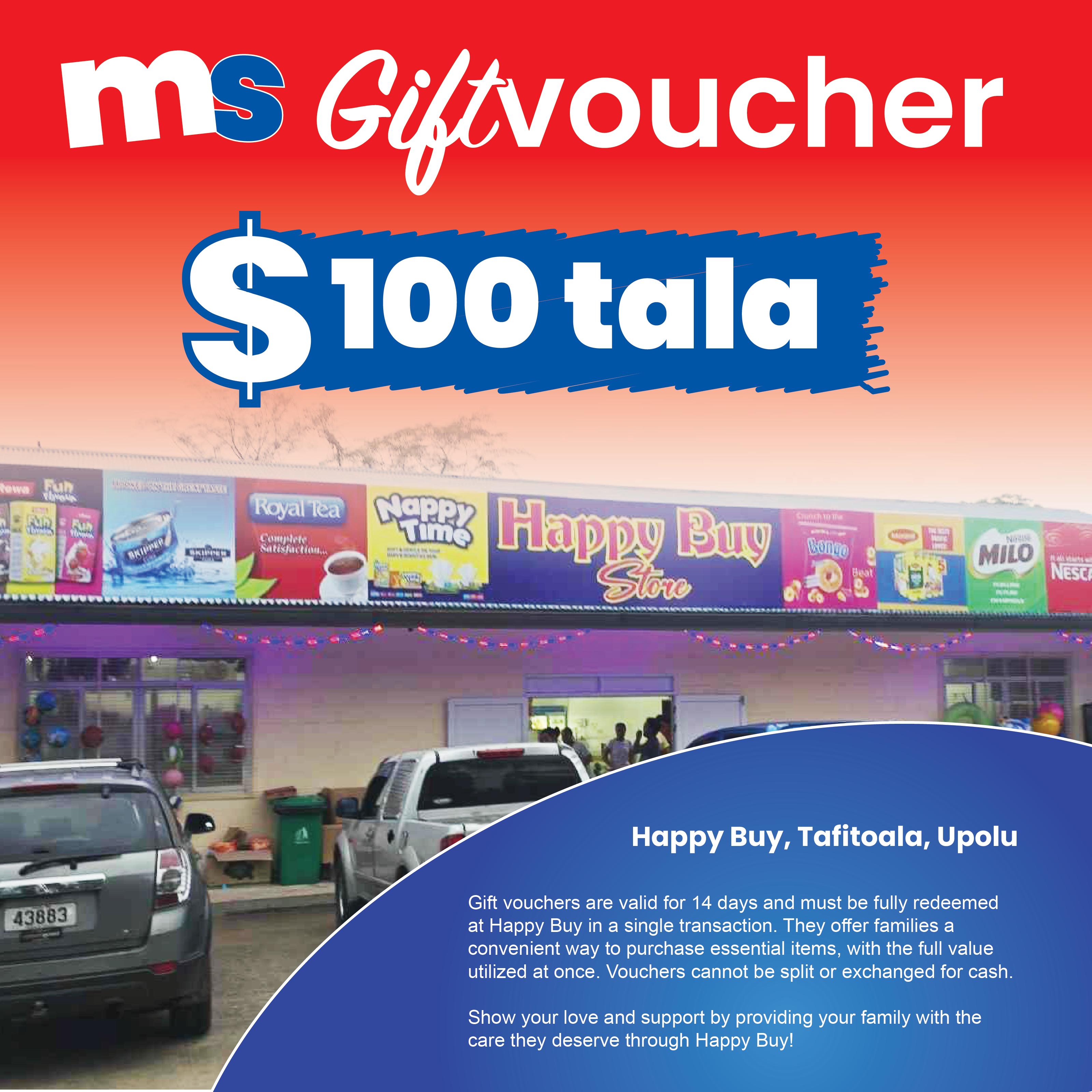 ST$100 Gift Voucher (Happy Buy - Tafitoala)