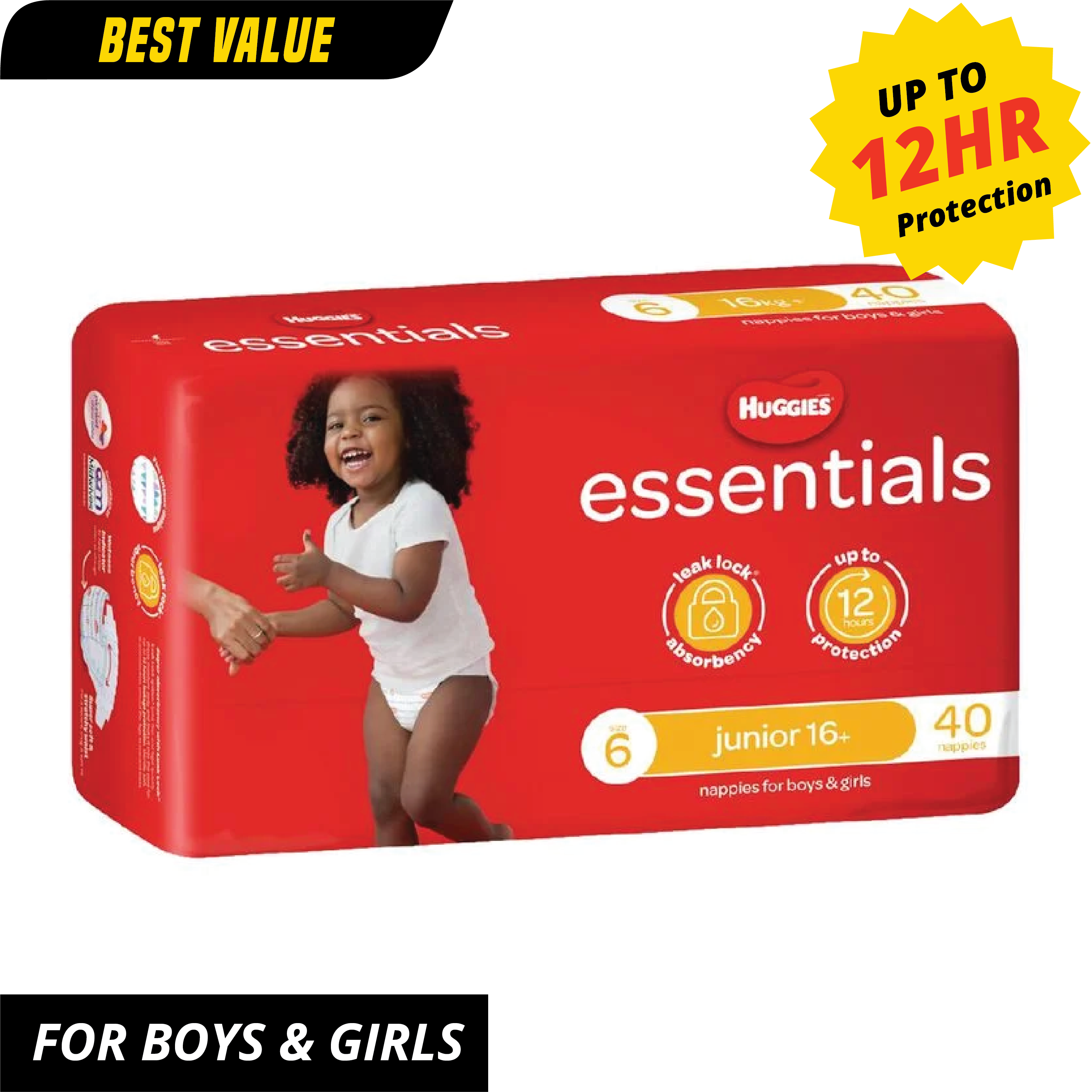 Huggies Essential Junior Nappies Size 6 - 40 Pack [ONLY AT TAUFUSI] "PICKUP FROM BARGAIN WHOLESALE"