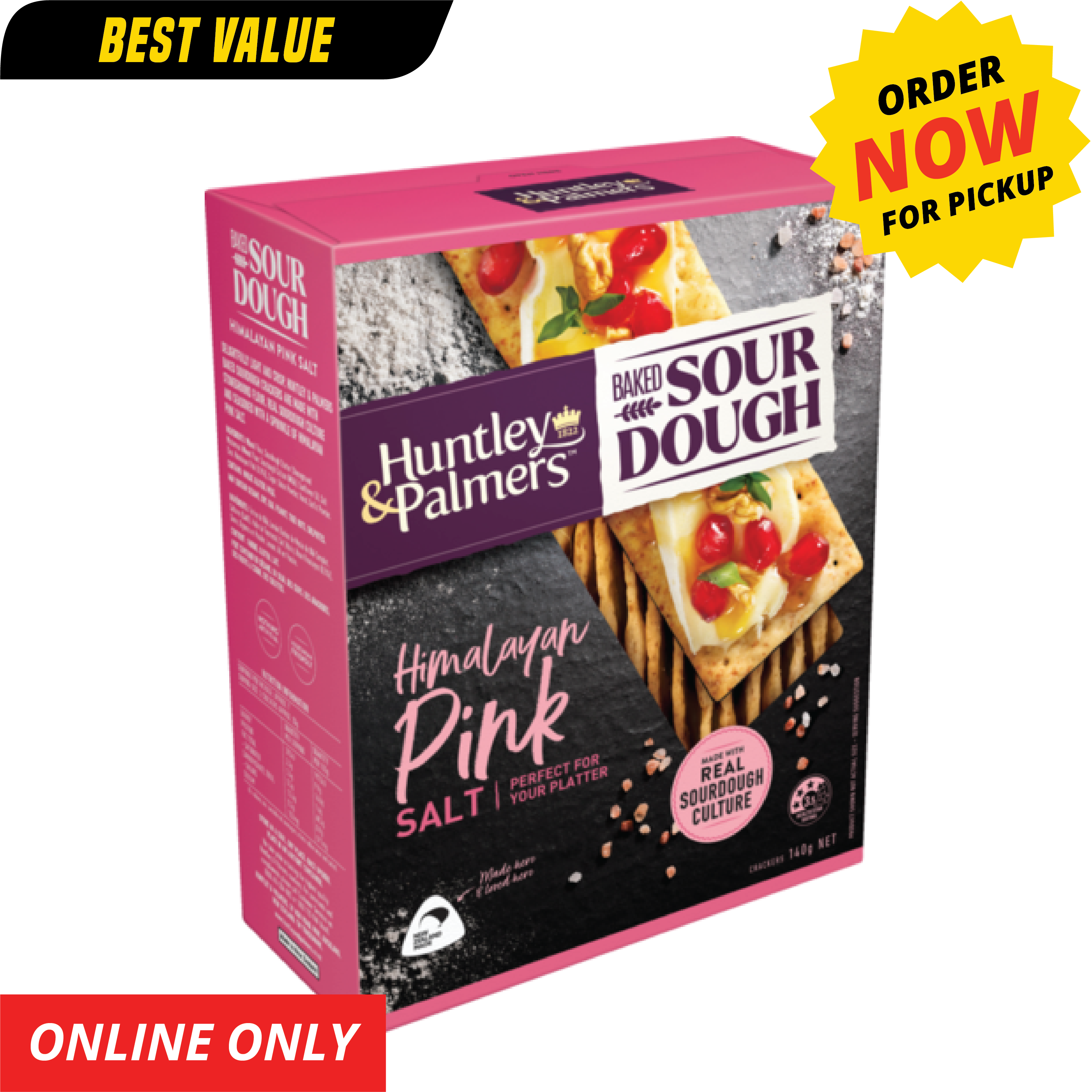 Huntley & Palmers Crackers Baked Sour Dough Himalayan Pink Salt 140g [ONLY AT TAUFUSI] "PICKUP FROM BARGAIN WHOLESALE"